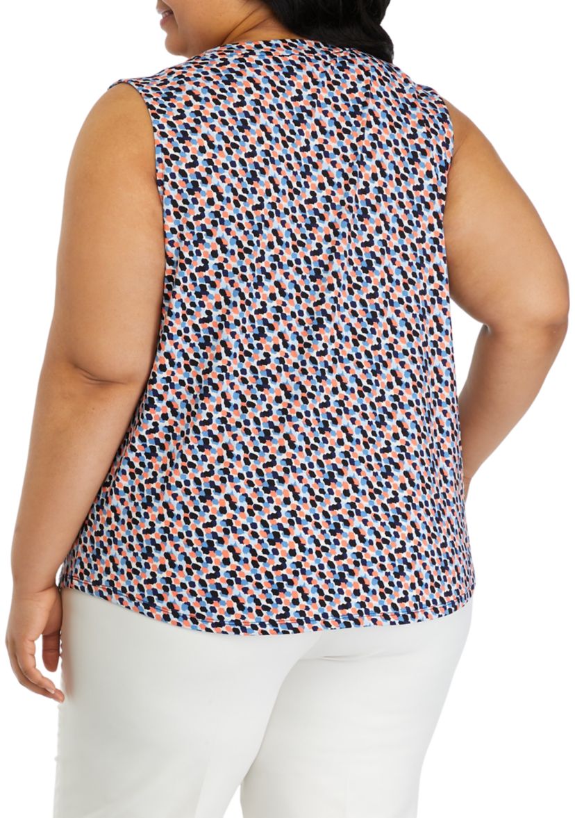 Plus Size Printed Moss Crepe Sleeveless Blouse 