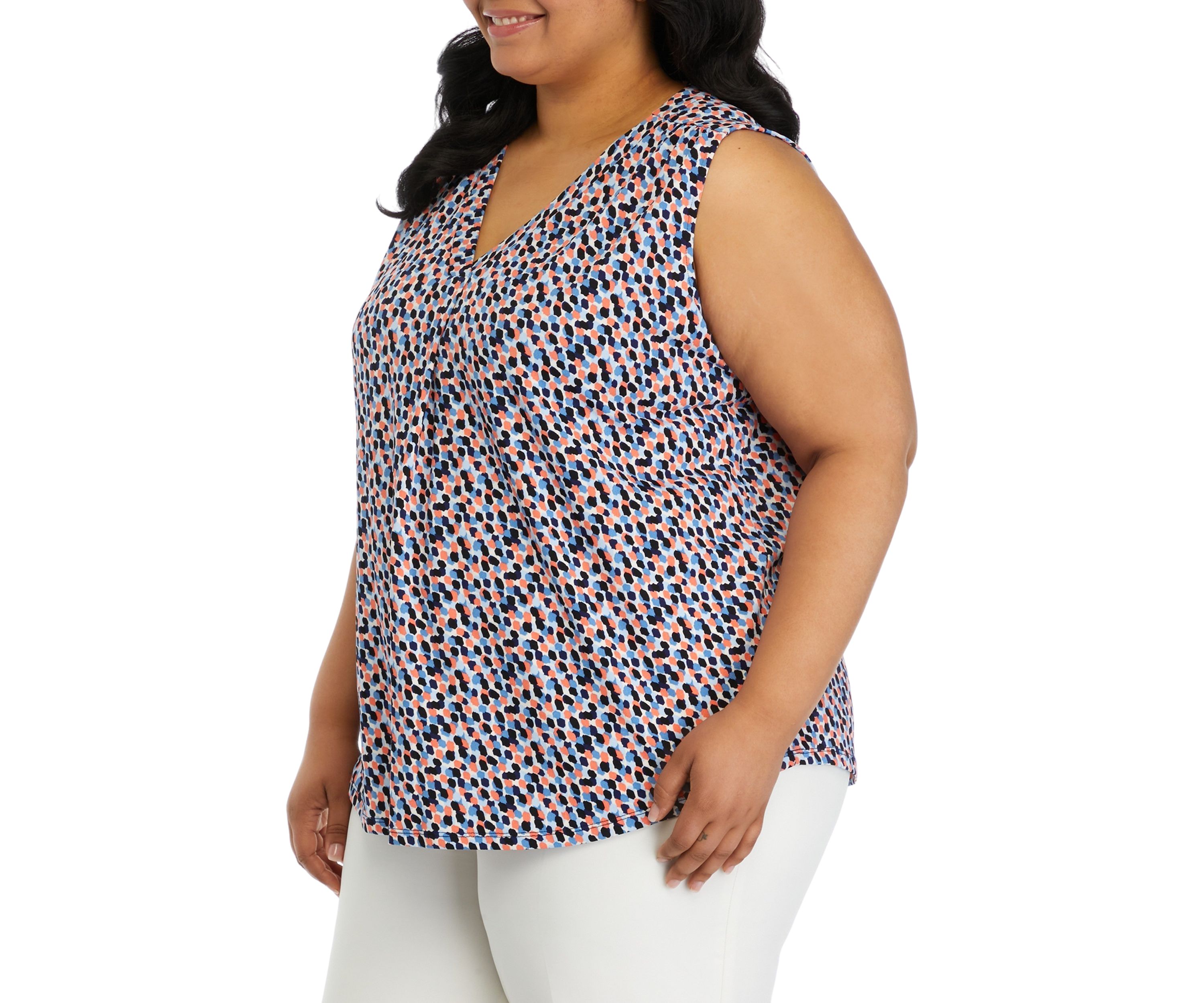 Plus Size Printed Moss Crepe Sleeveless Blouse 