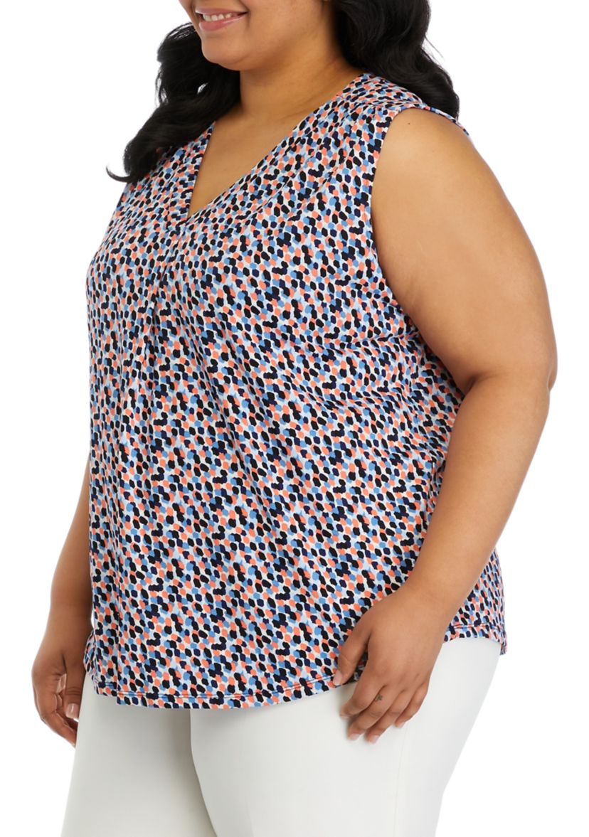 Plus Size Printed Moss Crepe Sleeveless Blouse 