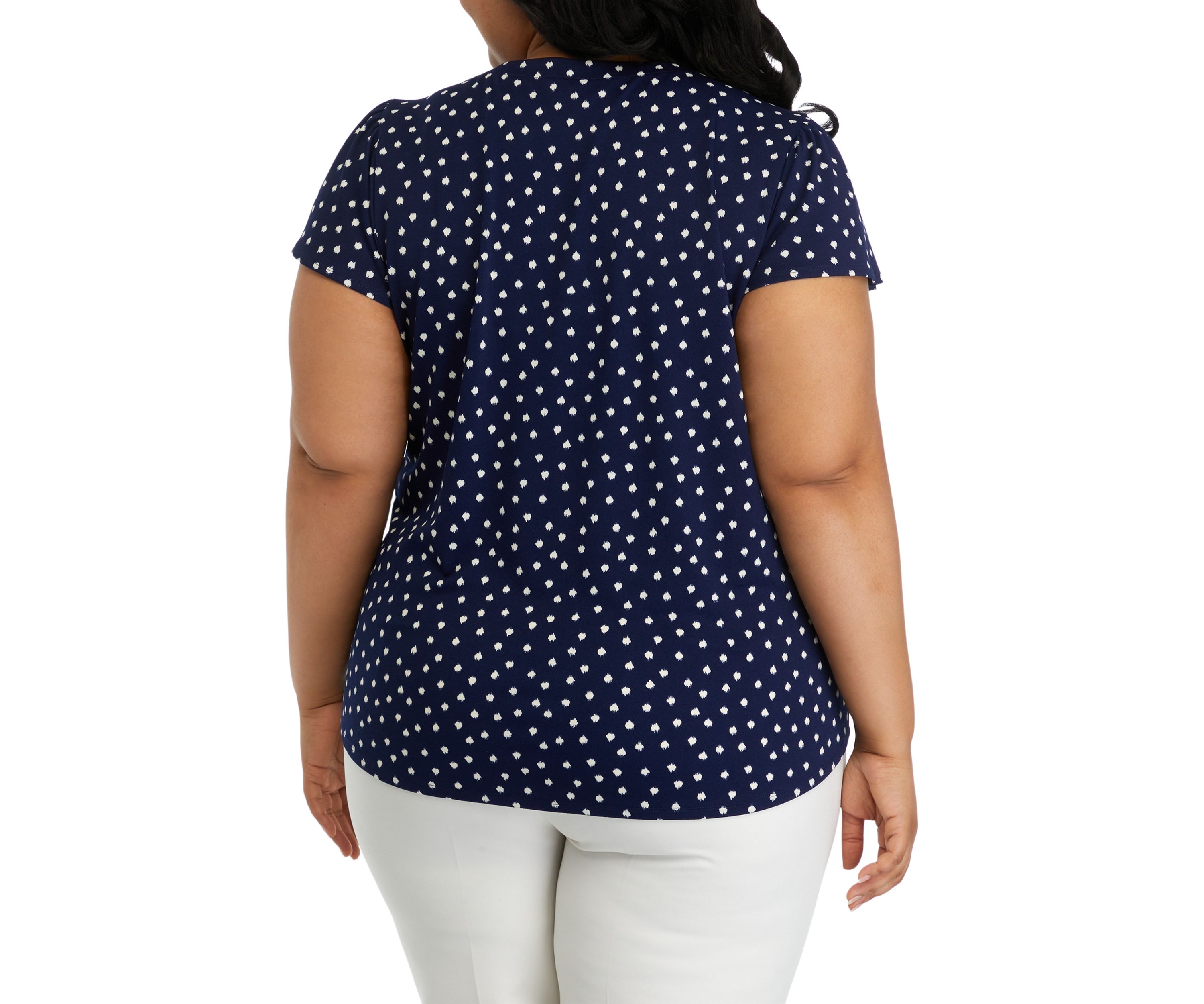 Plus Size Printed Moss Crepe V-Neck Flutter Sleeve Top 