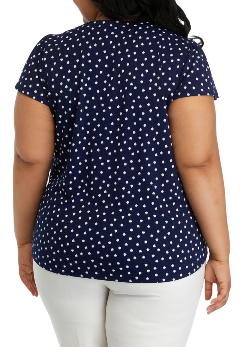 Plus Size Printed Moss Crepe V-Neck Flutter Sleeve Top 