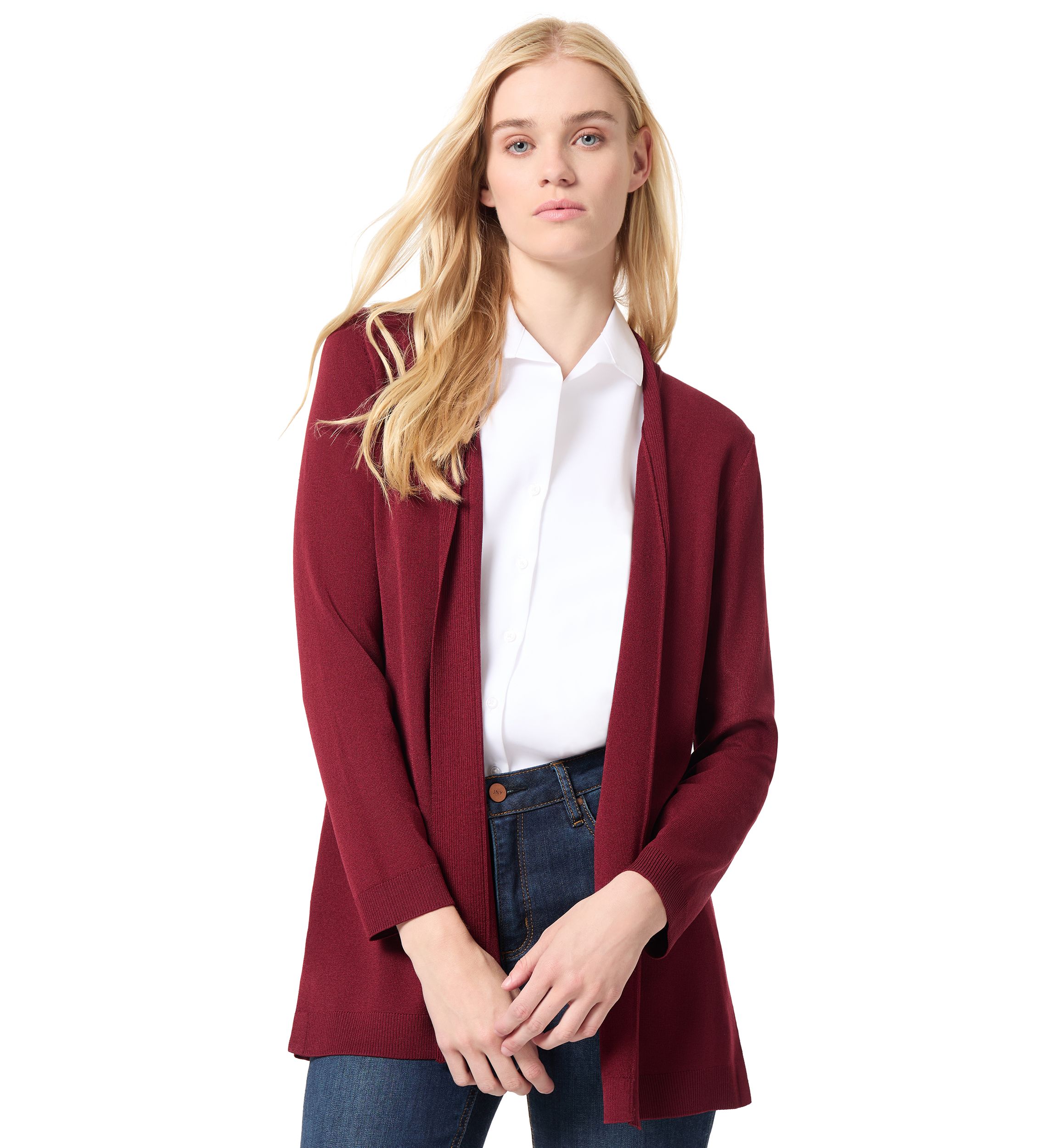 Womens Long Sleeve Open Front Cardigan with Placket