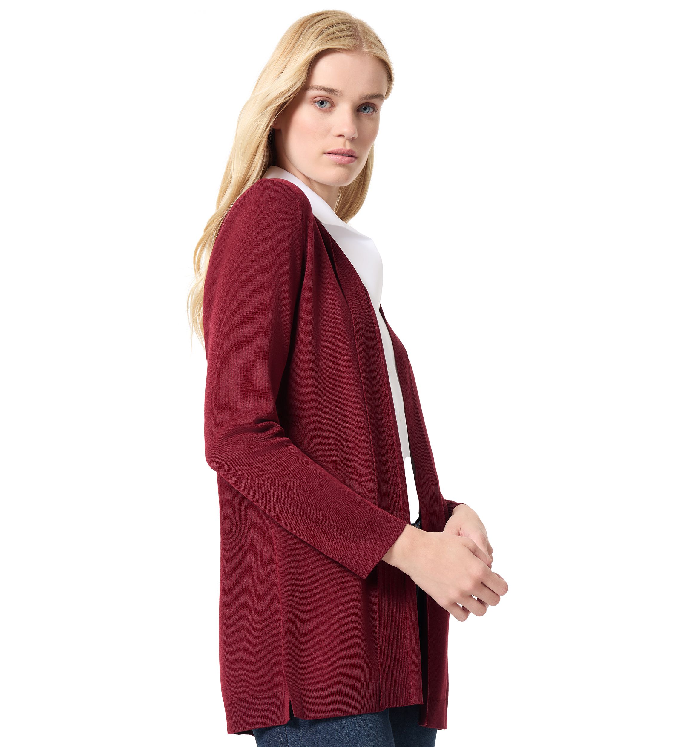 Womens Long Sleeve Open Front Cardigan with Placket