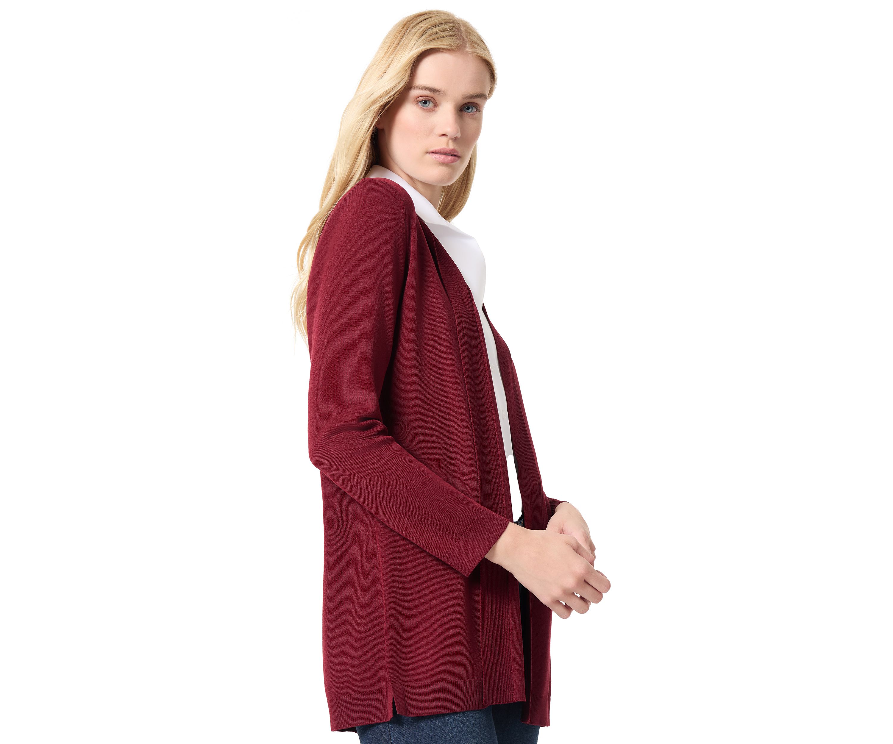 Womens Long Sleeve Open Front Cardigan with Placket