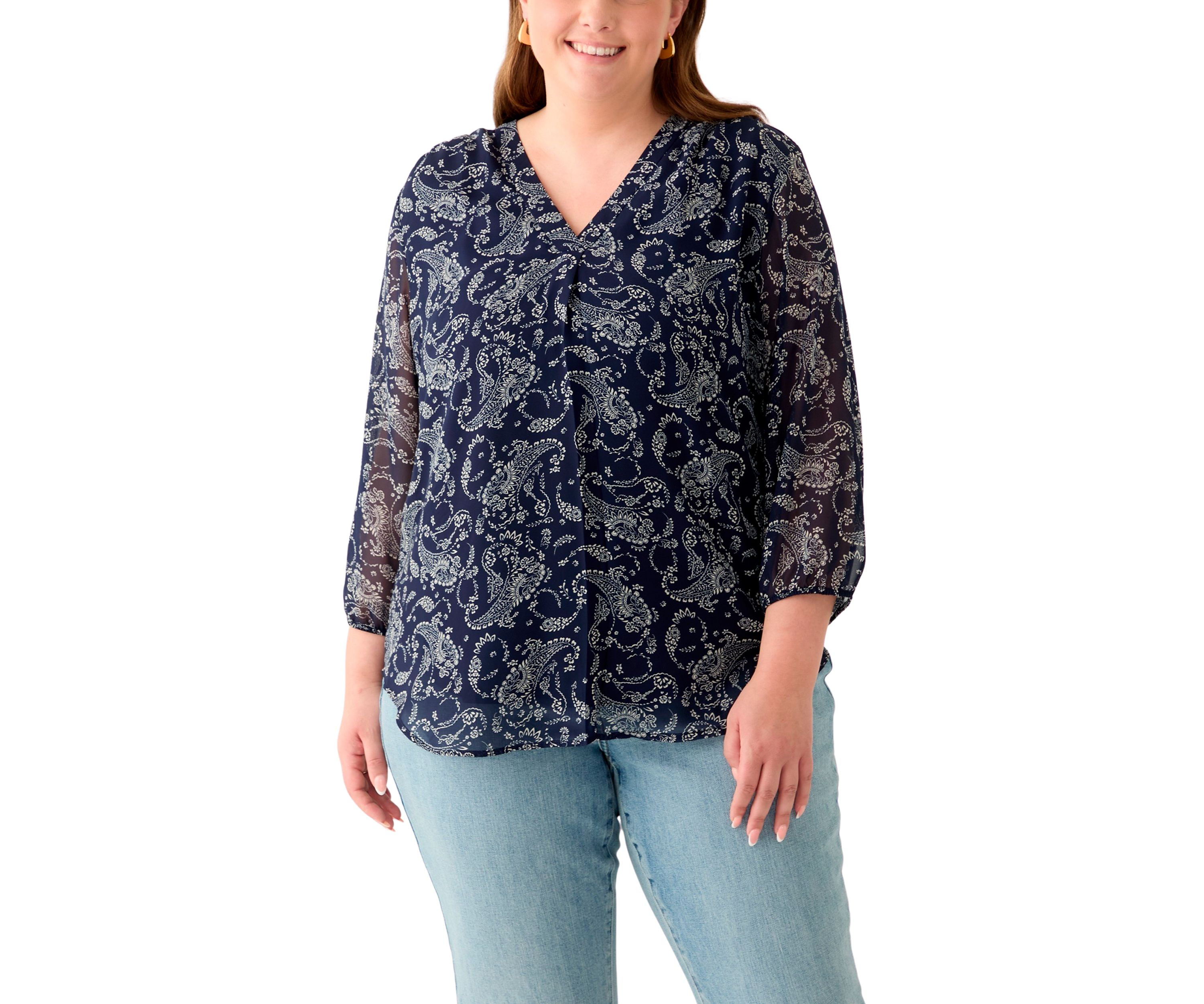Plus Size V-Neck Tunic 3/4 Sleeve Tunic