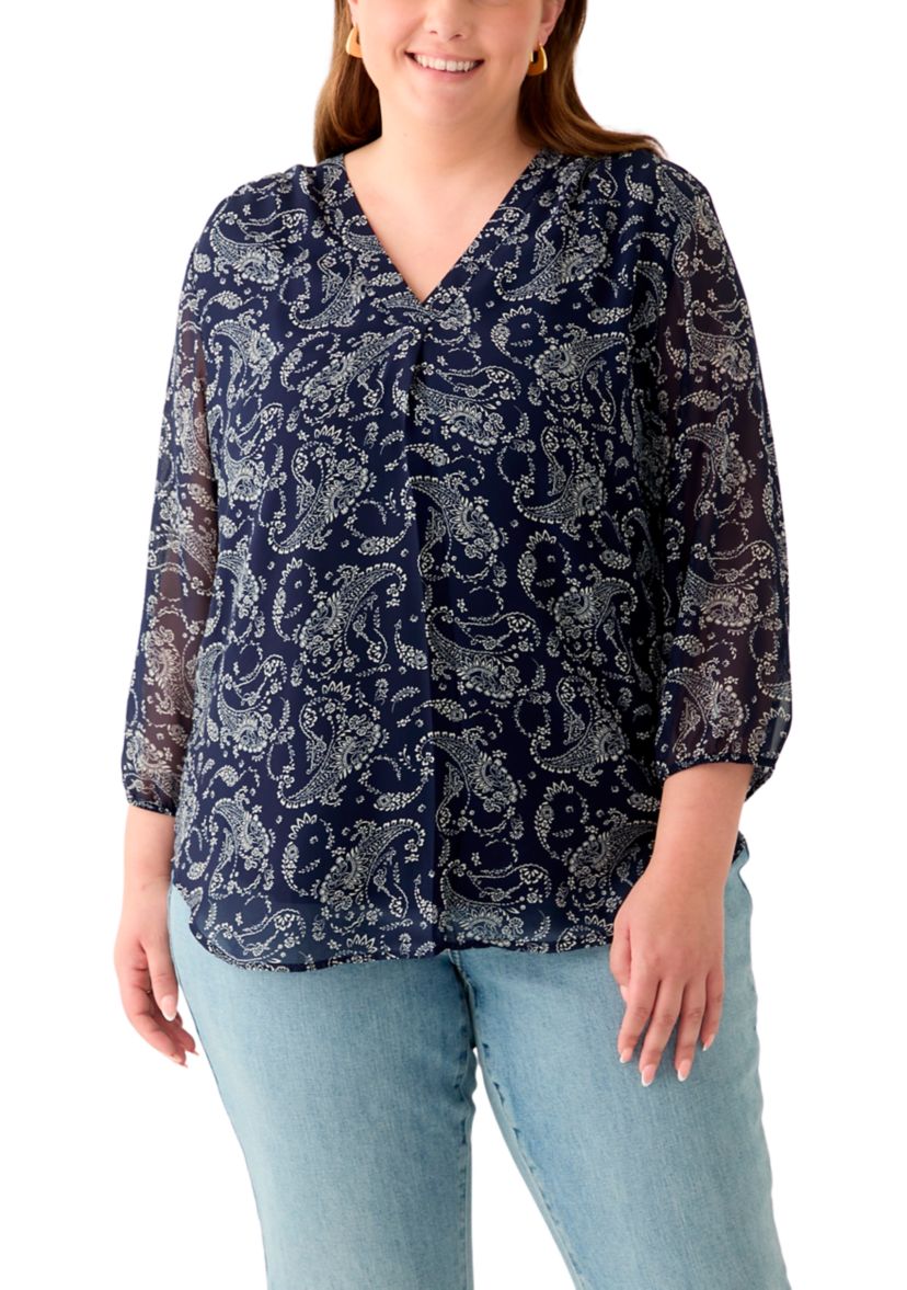 Plus Size V-Neck Tunic 3/4 Sleeve Tunic