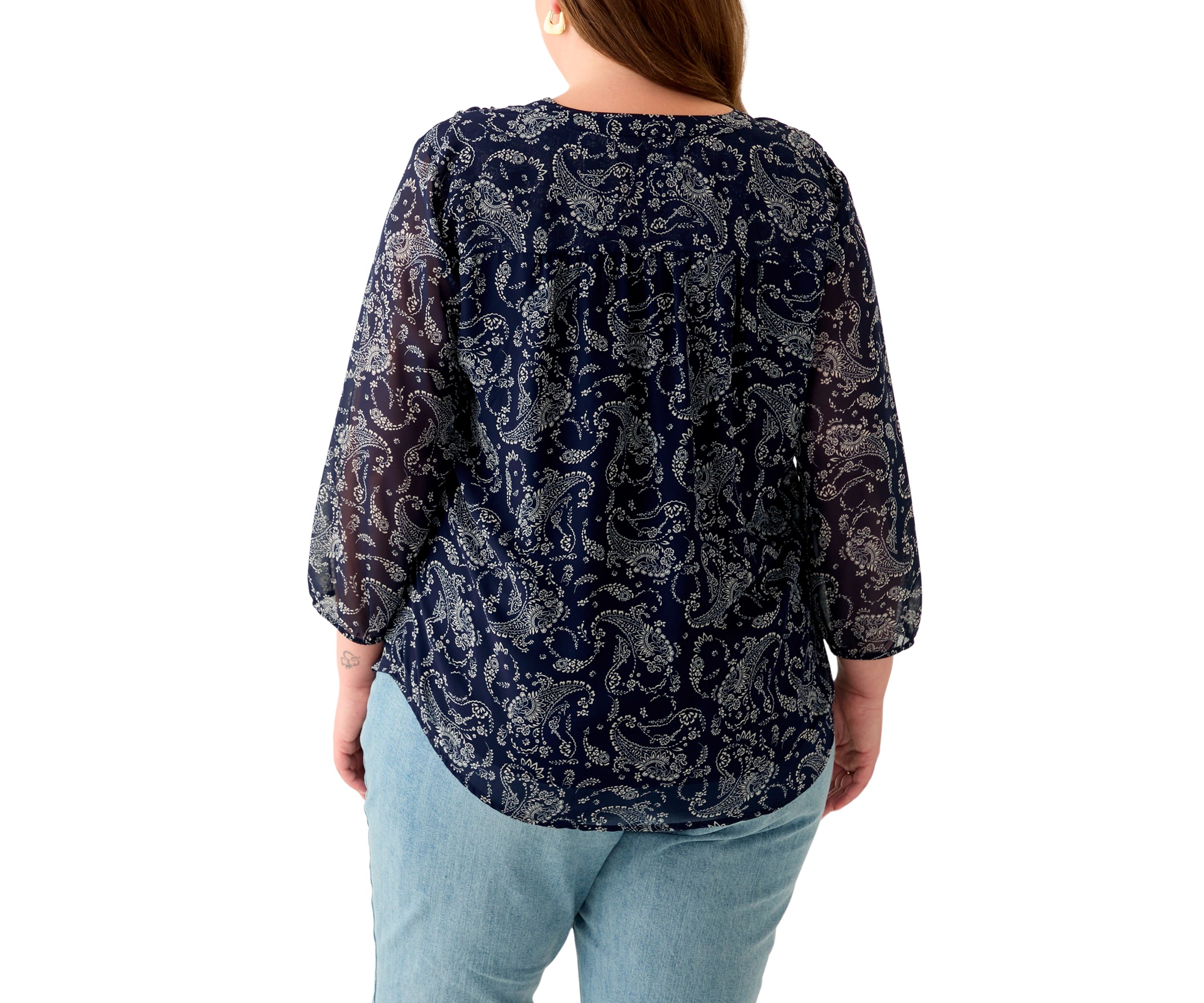 Plus Size V-Neck Tunic 3/4 Sleeve Tunic