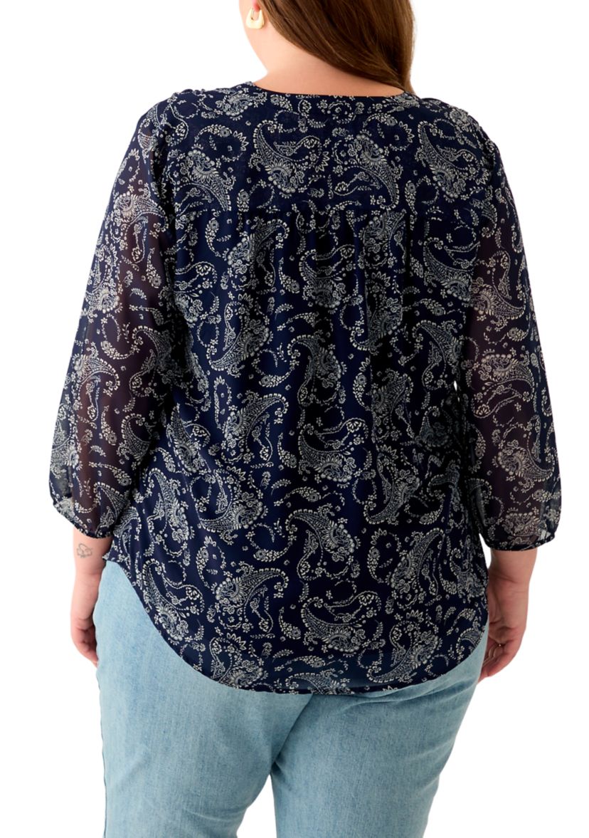 Plus Size V-Neck Tunic 3/4 Sleeve Tunic