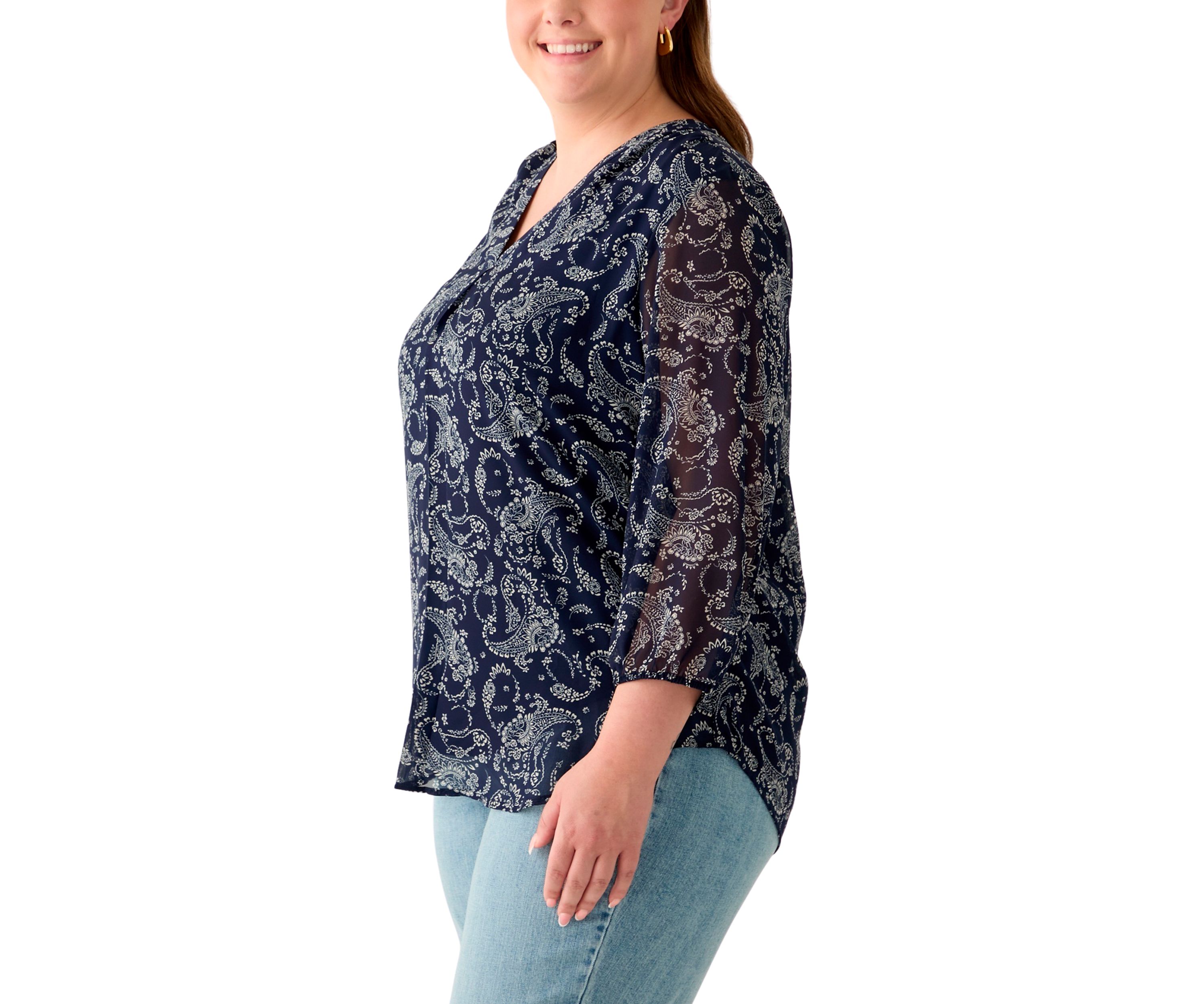 Plus Size V-Neck Tunic 3/4 Sleeve Tunic