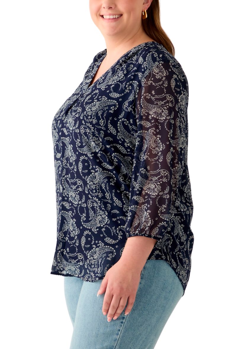 Plus Size V-Neck Tunic 3/4 Sleeve Tunic