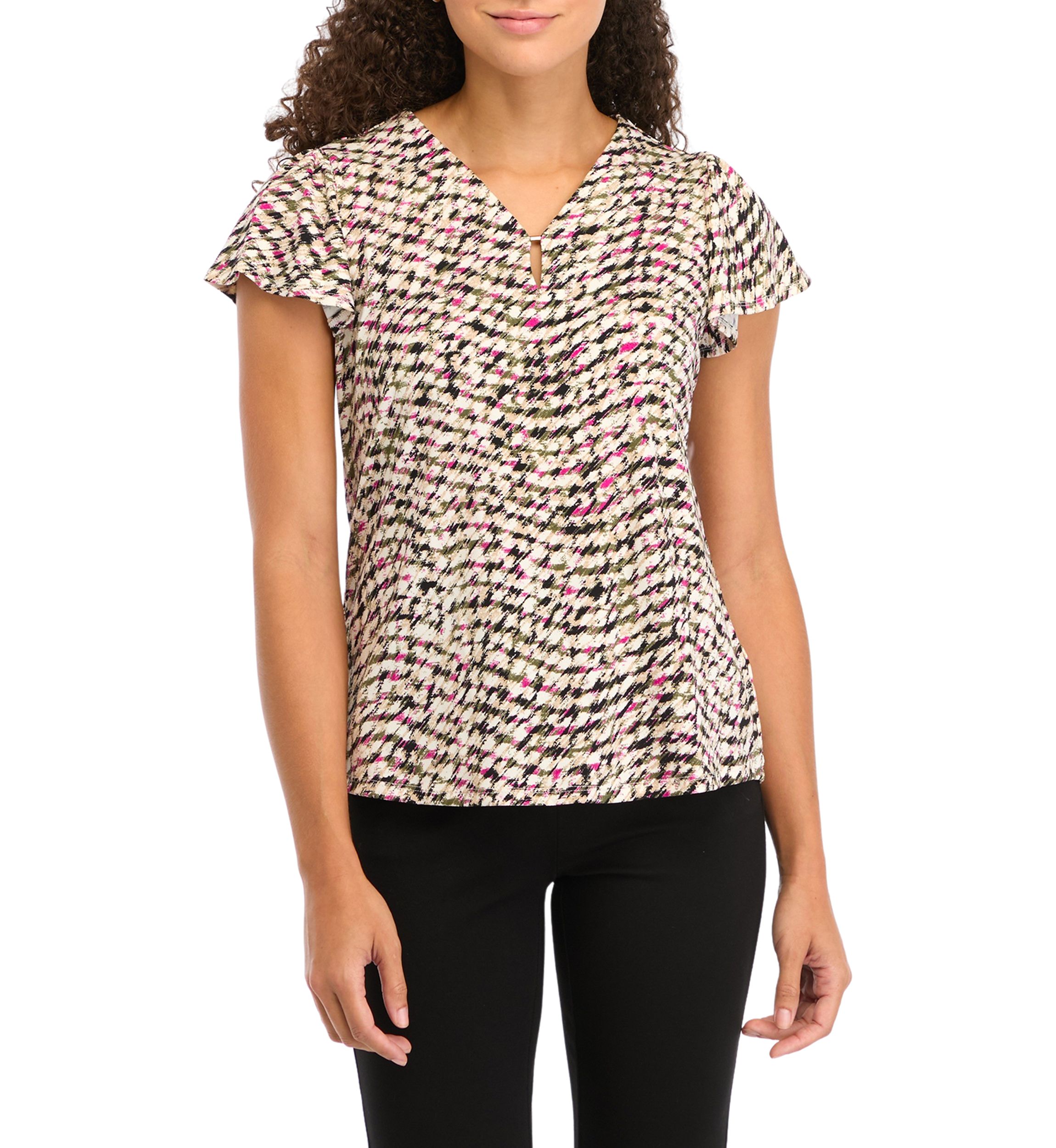 Petite Printed Moss Crepe V-neck Top