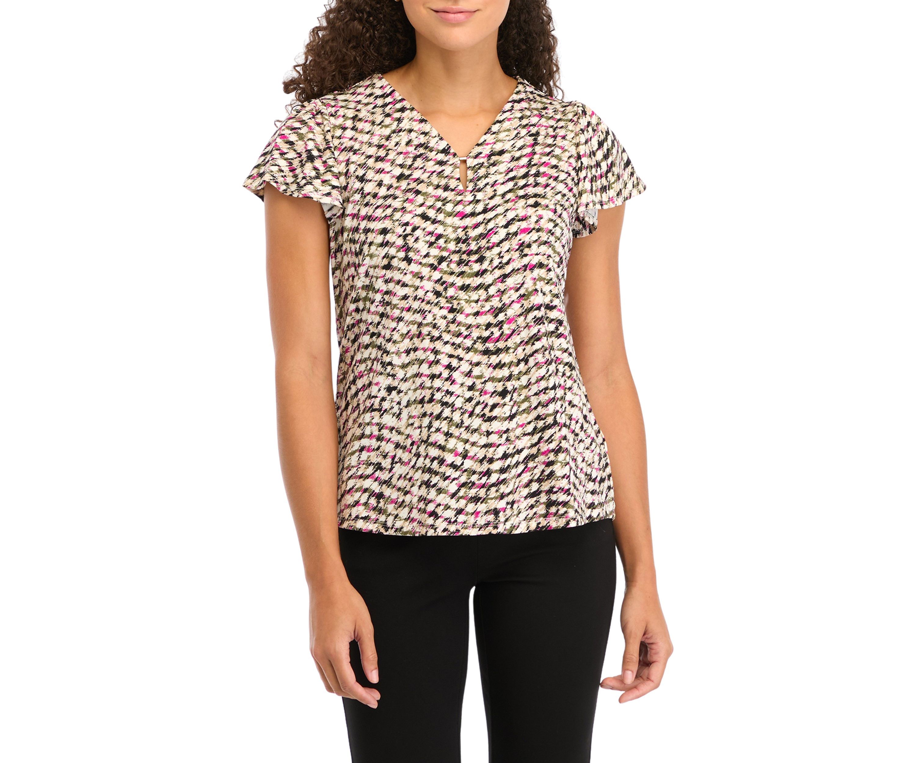 Petite Printed Moss Crepe V-neck Top