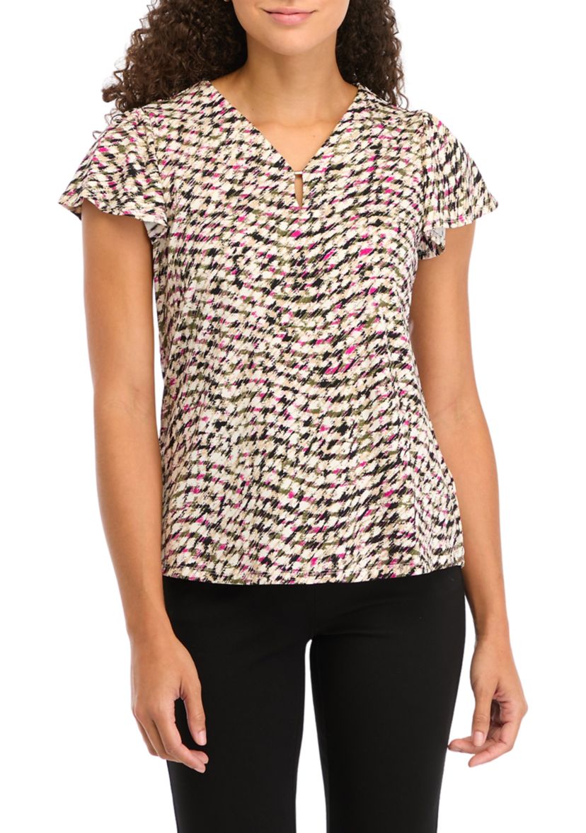 Petite Printed Moss Crepe V-neck Top