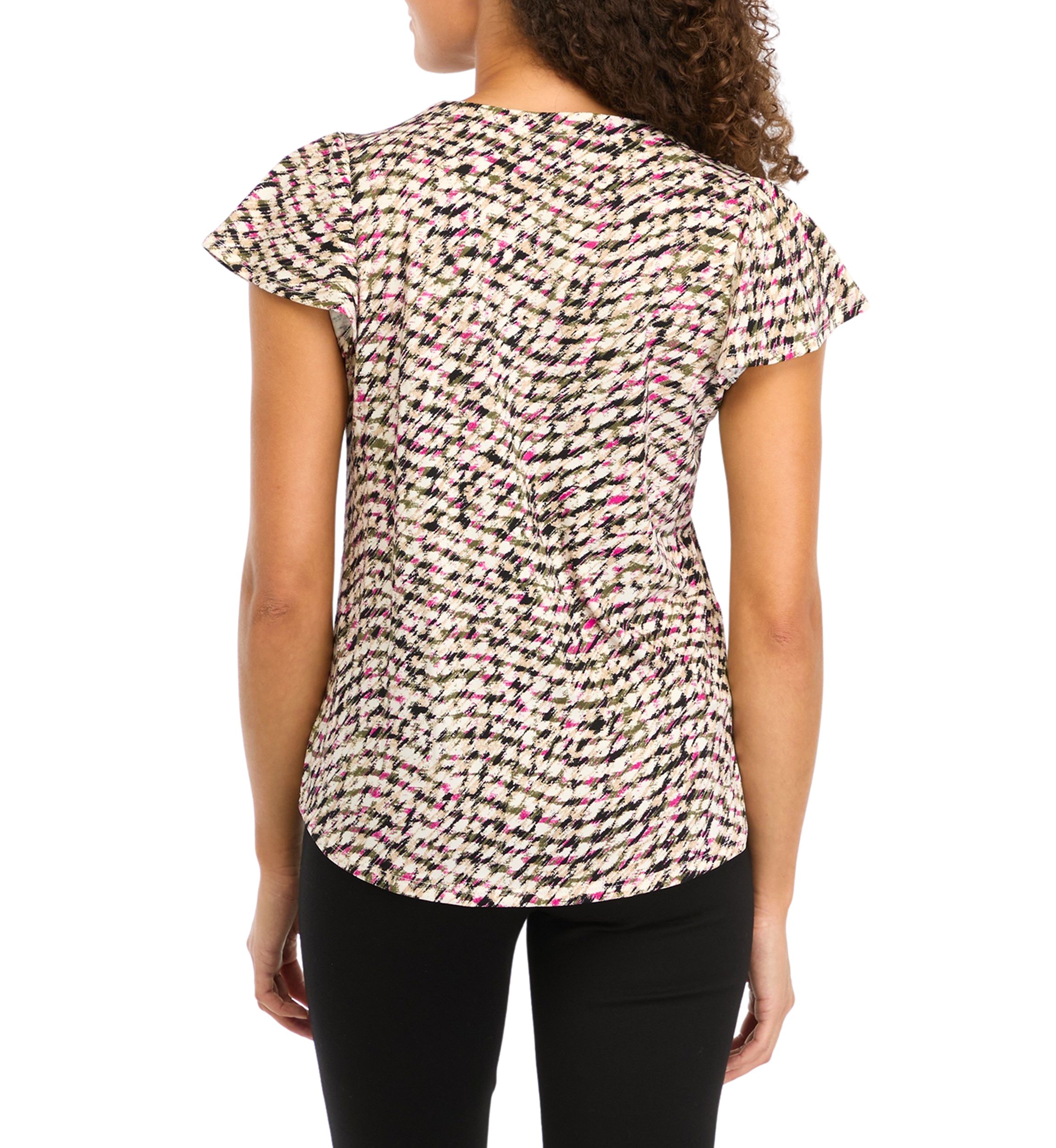 Petite Printed Moss Crepe V-neck Top