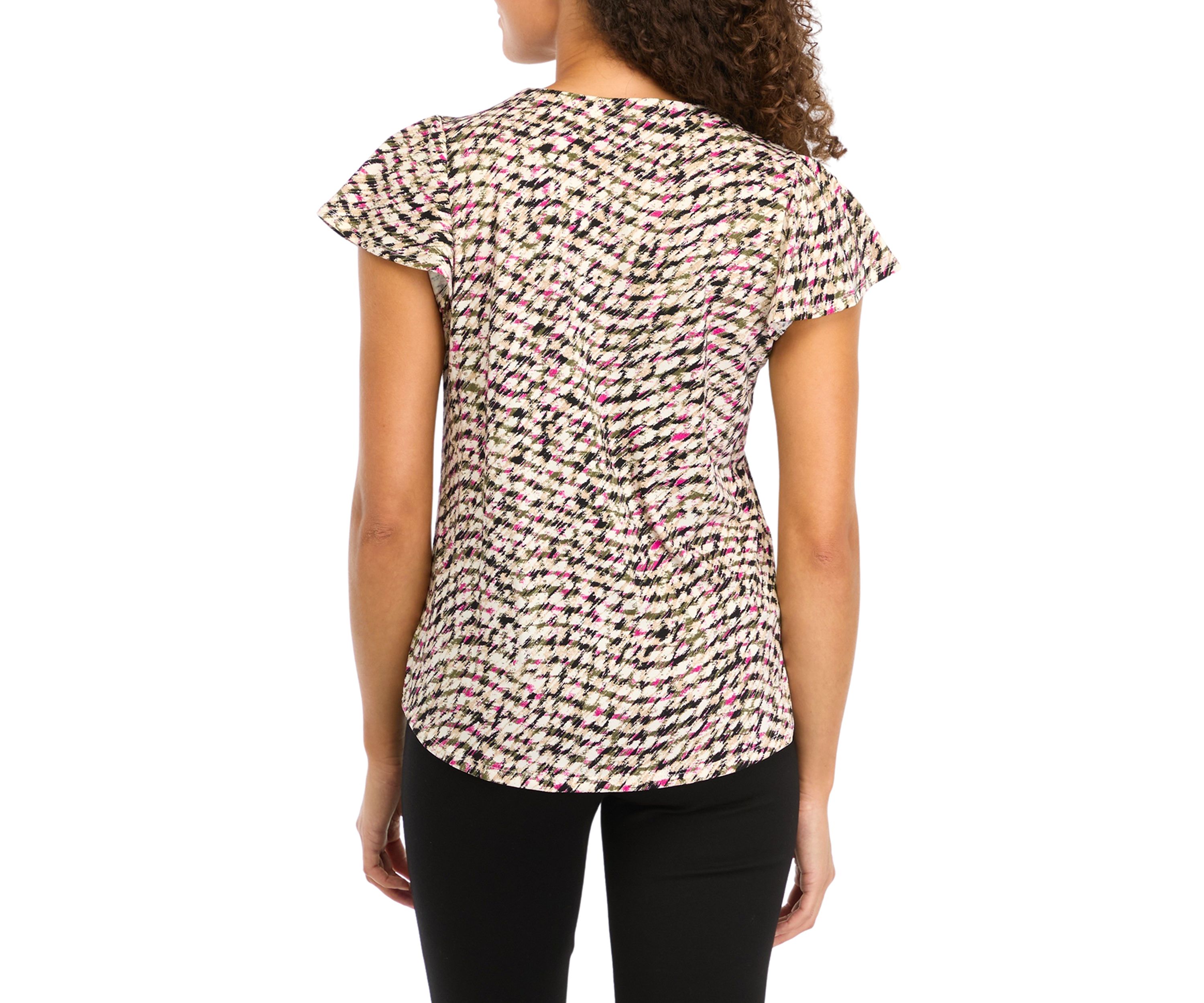 Petite Printed Moss Crepe V-neck Top