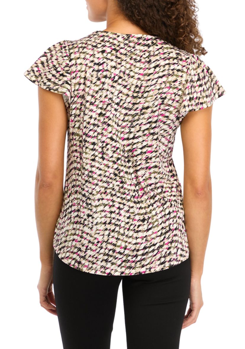 Petite Printed Moss Crepe V-neck Top