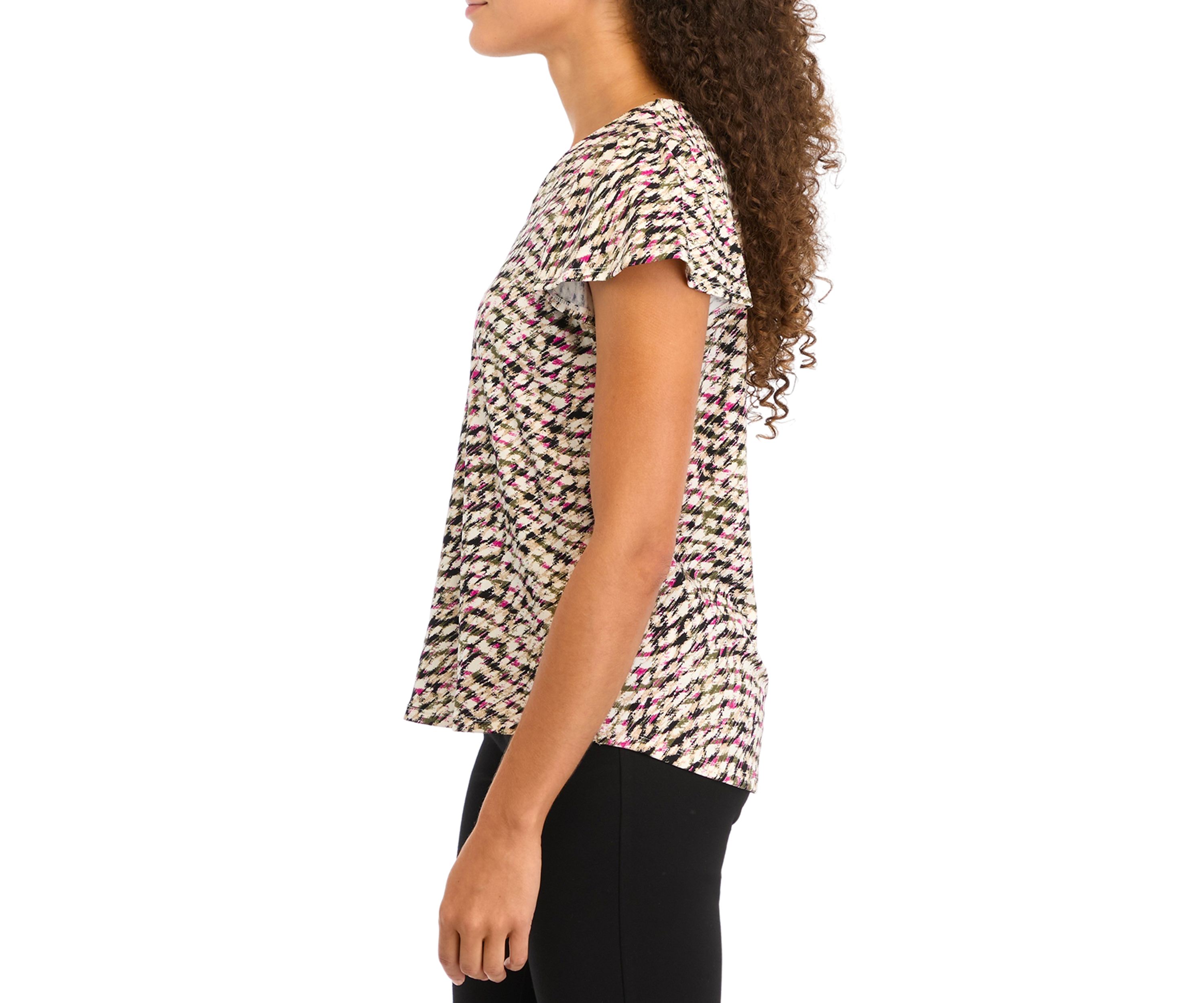 Petite Printed Moss Crepe V-neck Top
