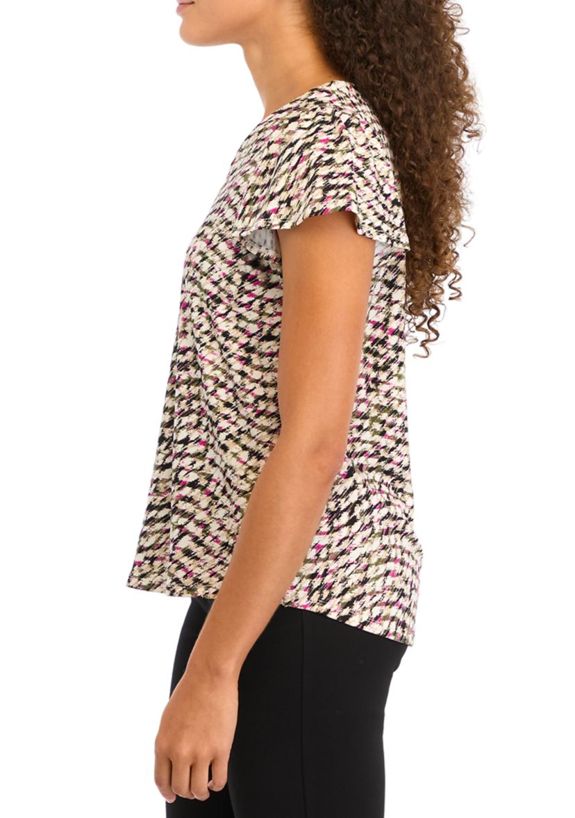 Petite Printed Moss Crepe V-neck Top