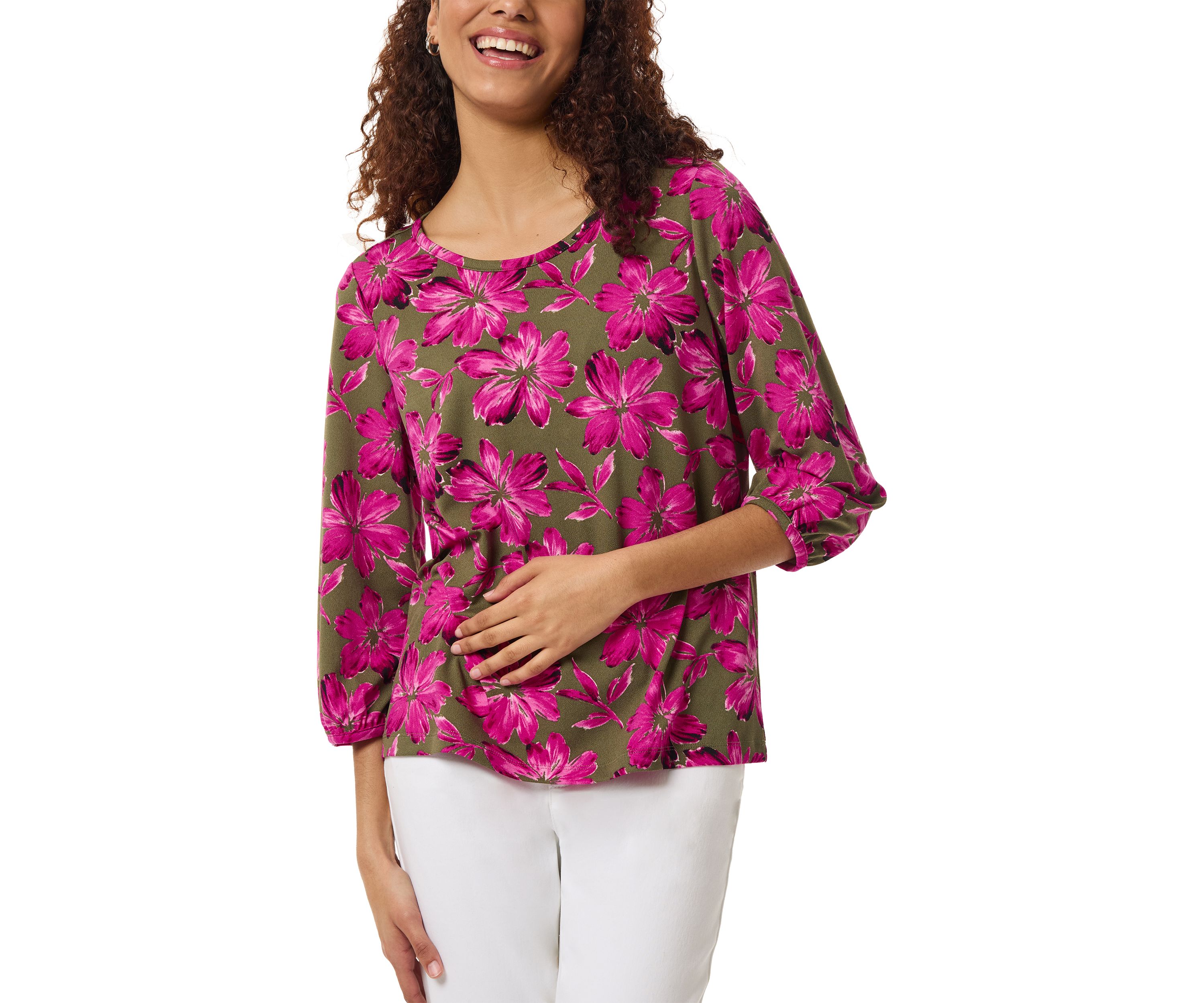 Womens Printed Crepe 3 Quarter Sleeve Top 