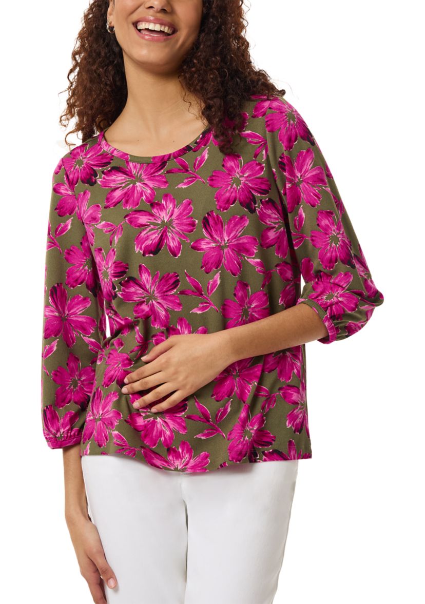 Womens Printed Crepe 3 Quarter Sleeve Top 