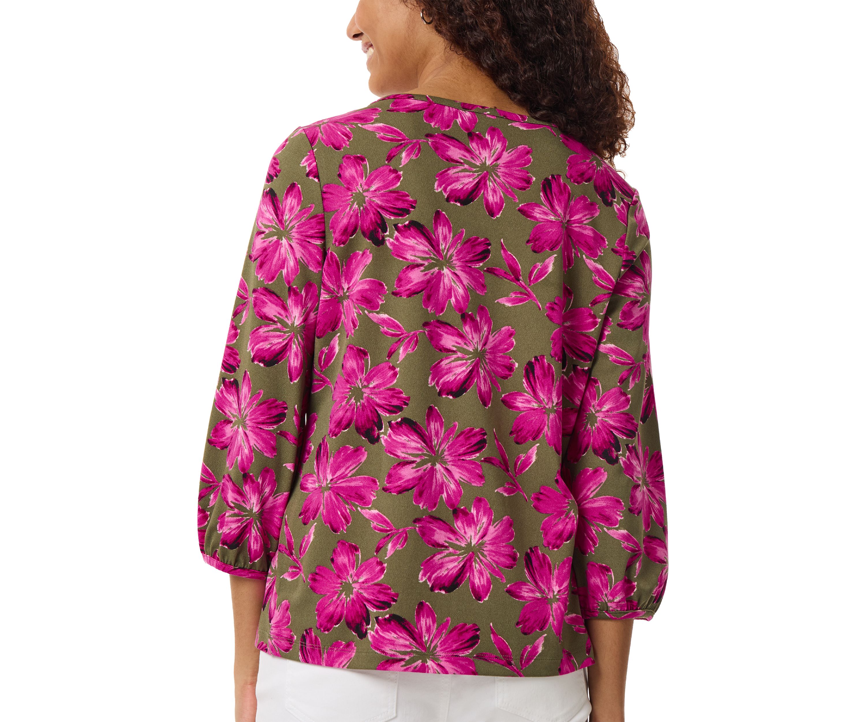 Womens Printed Crepe 3 Quarter Sleeve Top 