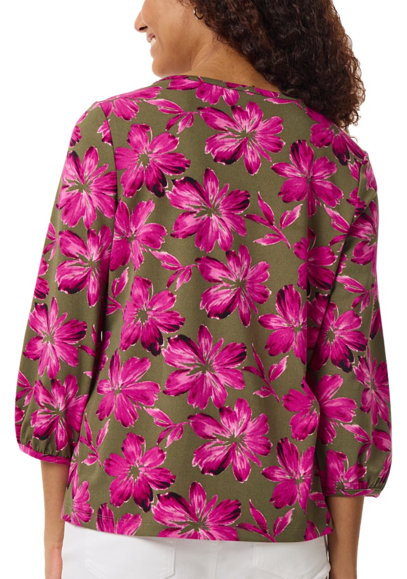 Womens Printed Crepe 3 Quarter Sleeve Top 