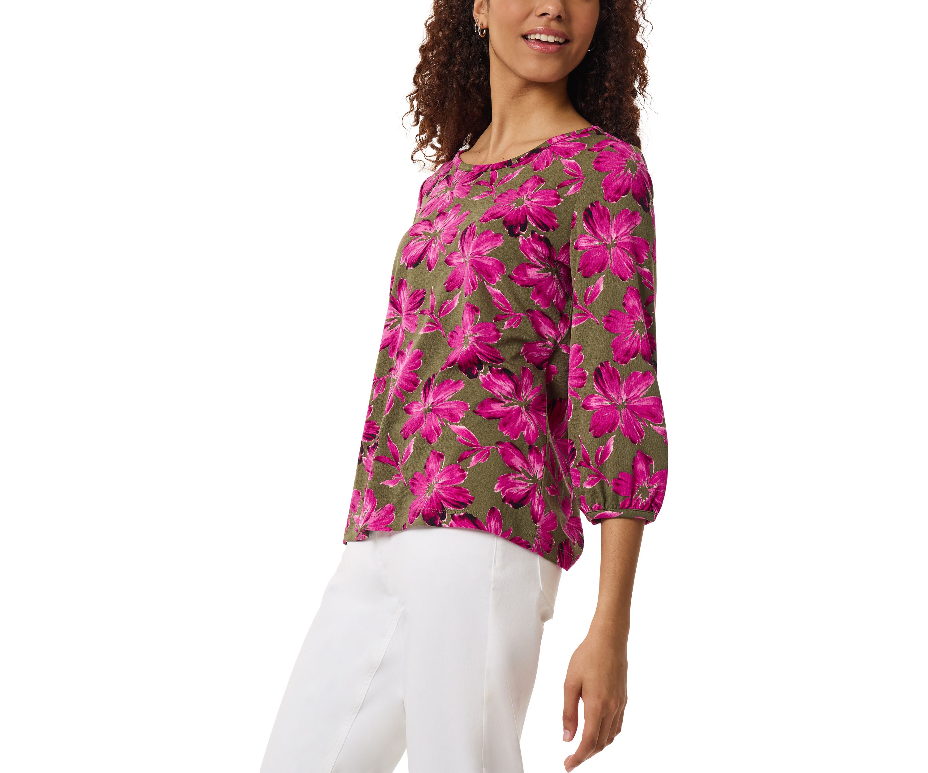 Womens Printed Crepe 3 Quarter Sleeve Top 