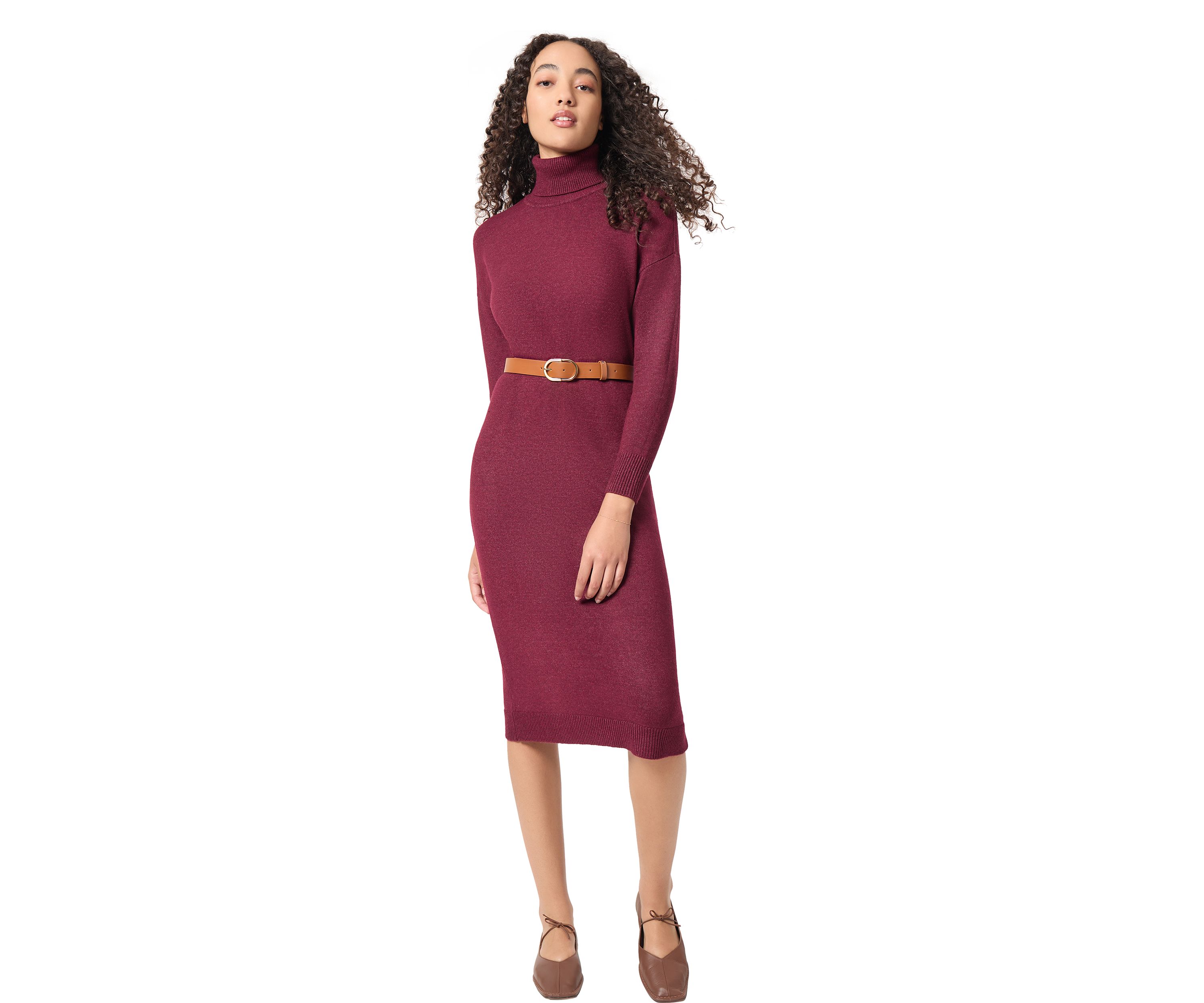 Womens Long Sleeve Turtleneck Sweater Dress