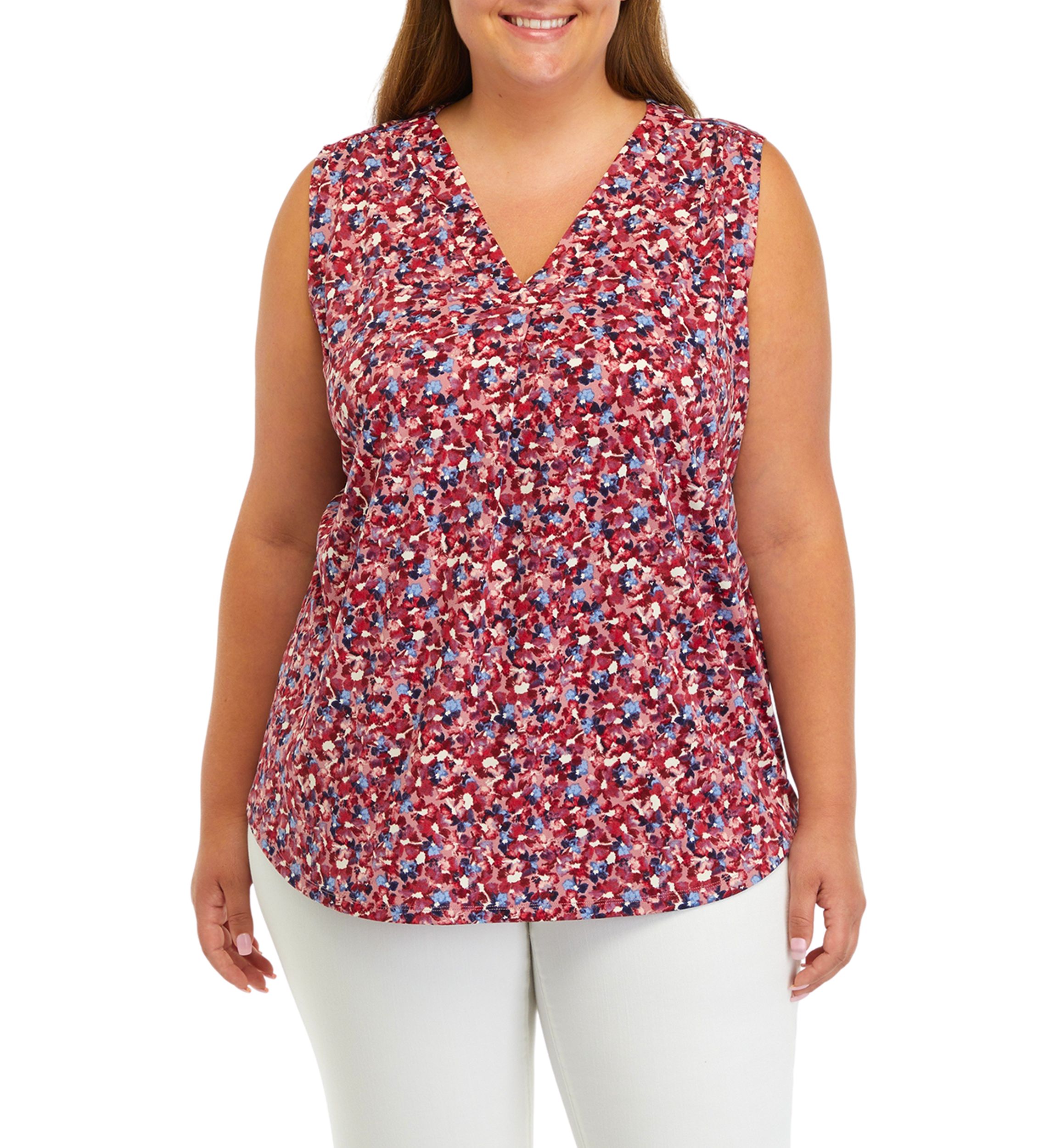 Plus Size Sleeveless V-Neck Pleat Front Top 