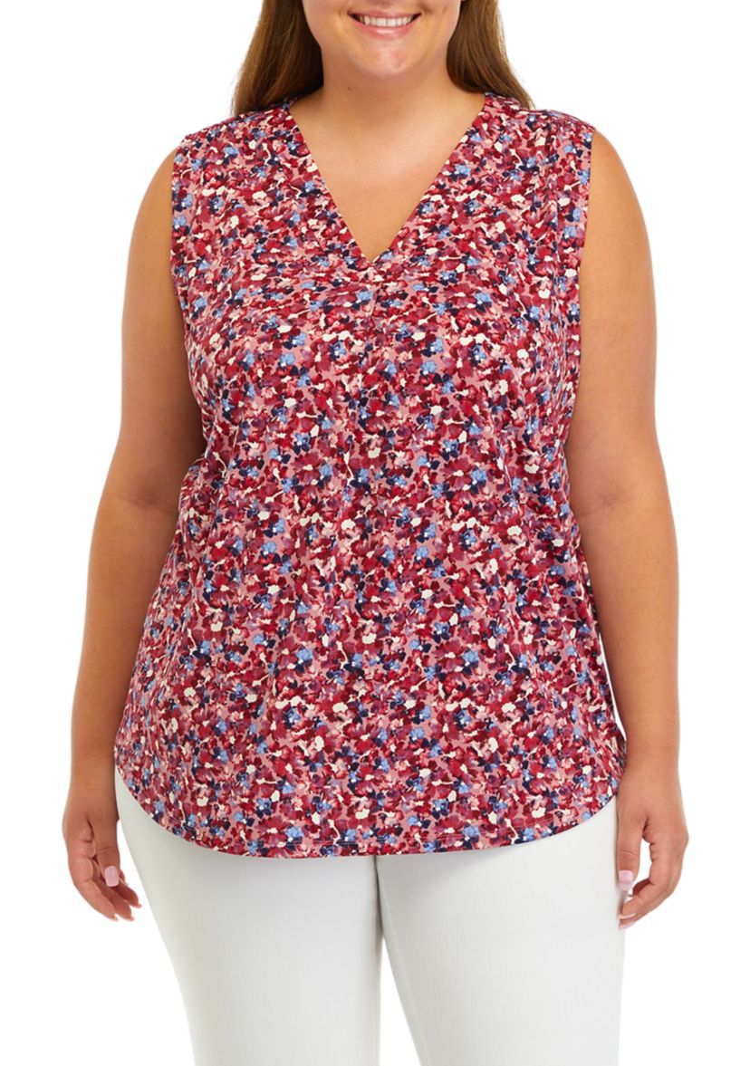 Plus Size Sleeveless V-Neck Pleat Front Top 