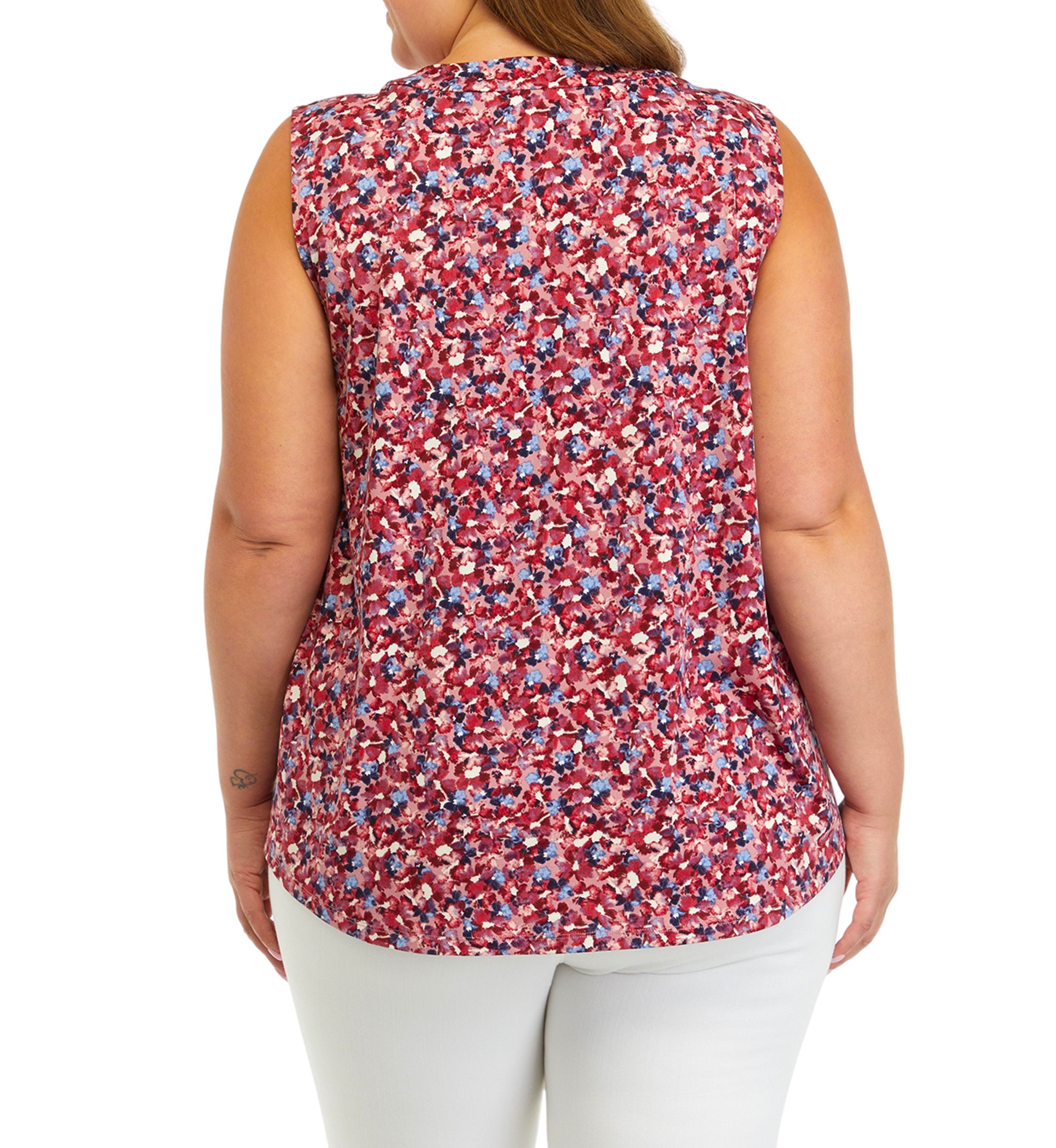 Plus Size Sleeveless V-Neck Pleat Front Top 