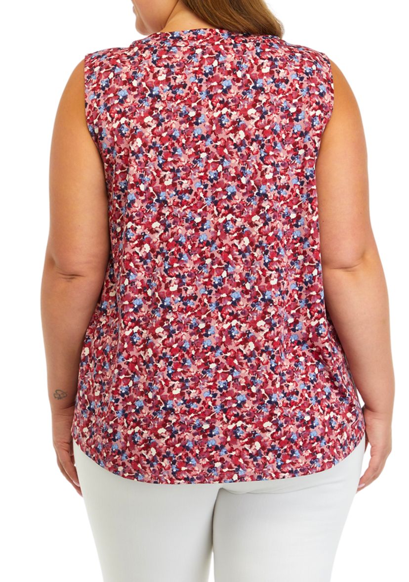 Plus Size Sleeveless V-Neck Pleat Front Top 