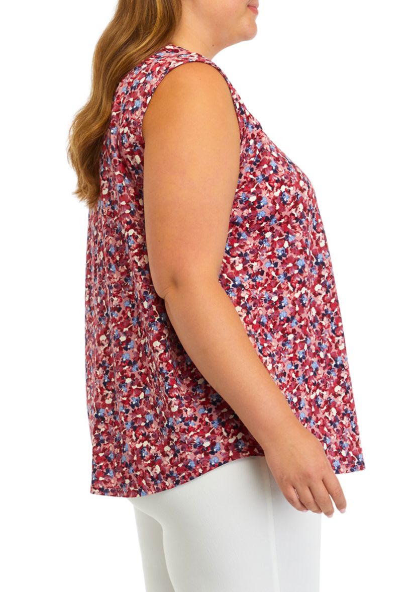 Plus Size Sleeveless V-Neck Pleat Front Top 