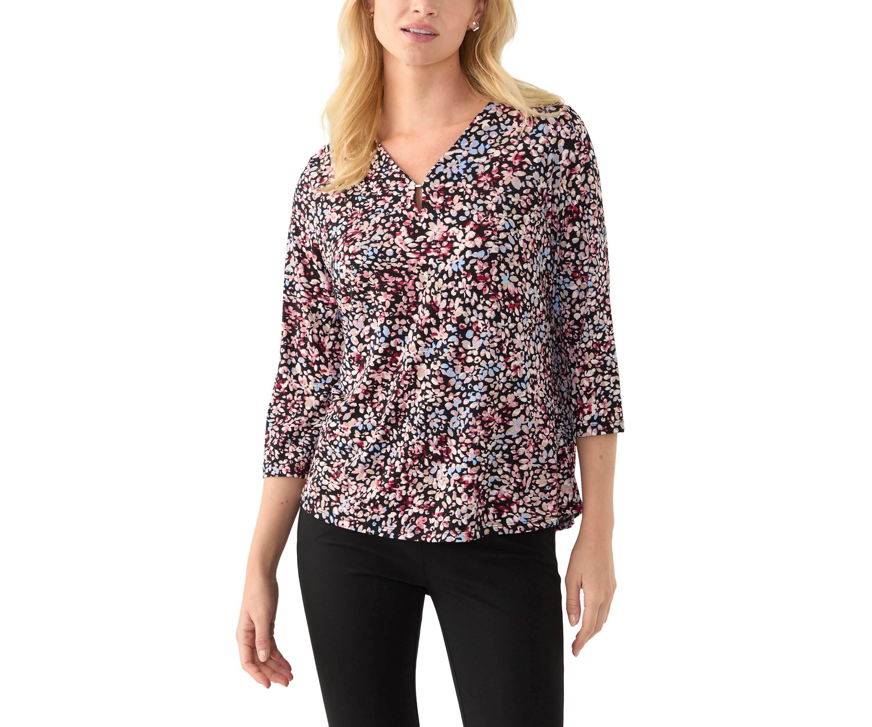 Petite 3/4 Sleeve V-Neck Noodle Top
