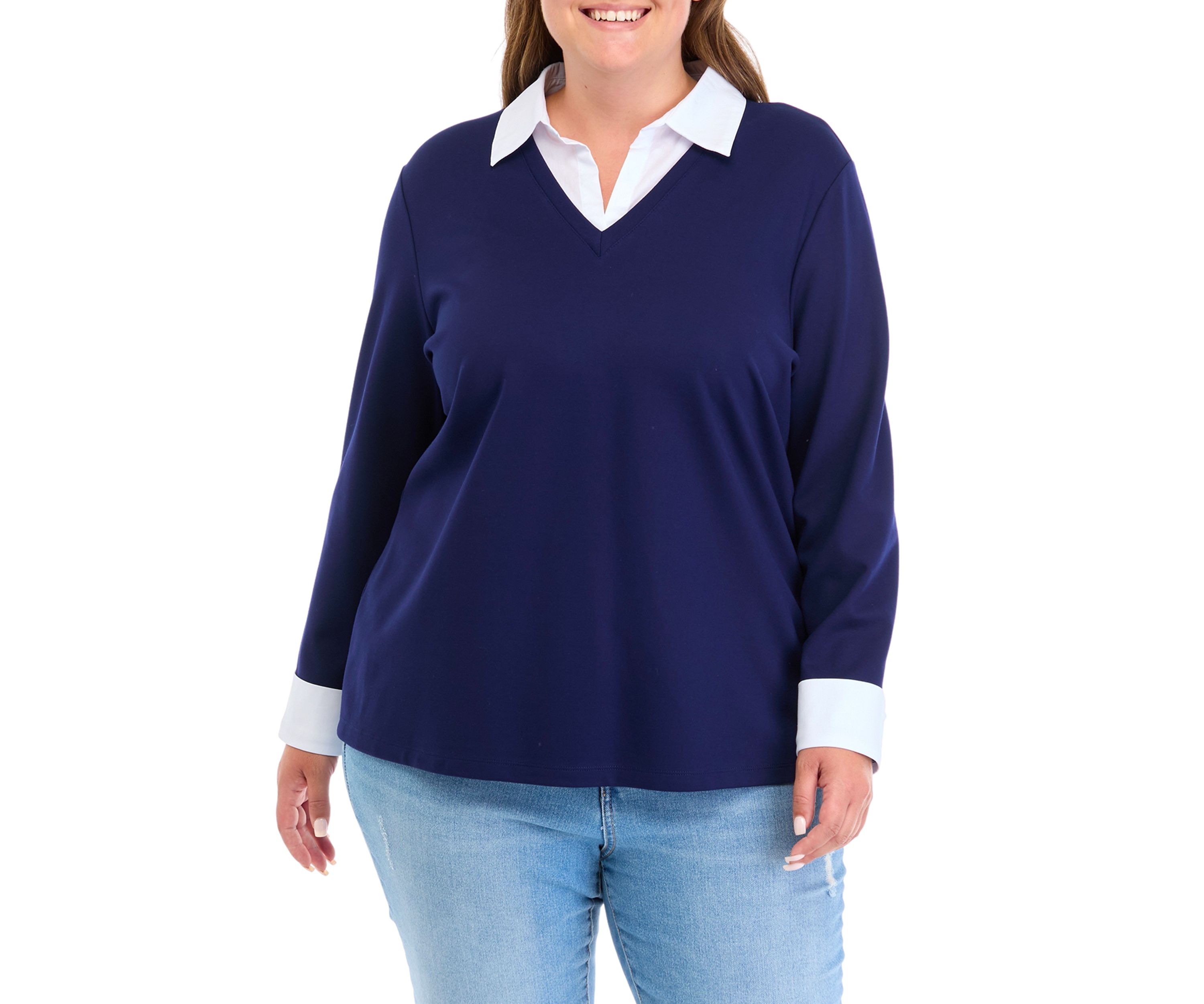 Plus Size Long Sleeve Poplin Top