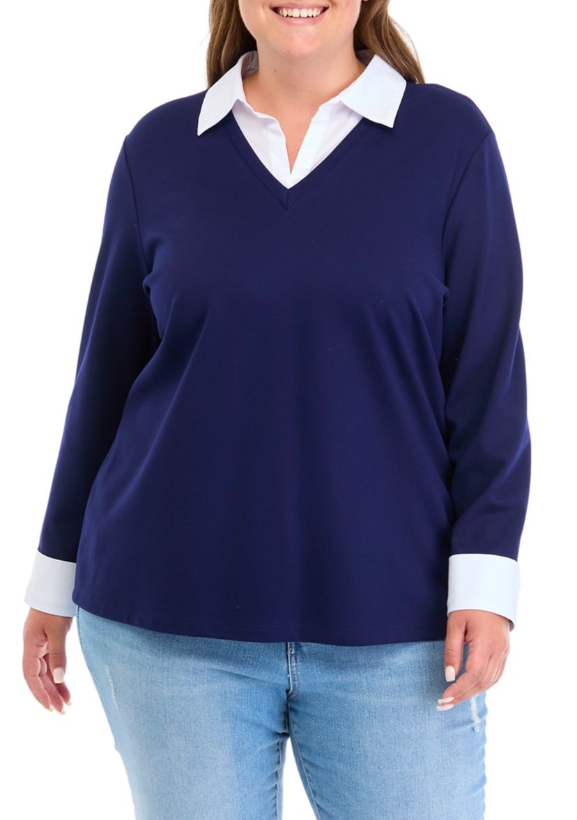 Plus Size Long Sleeve Poplin Top