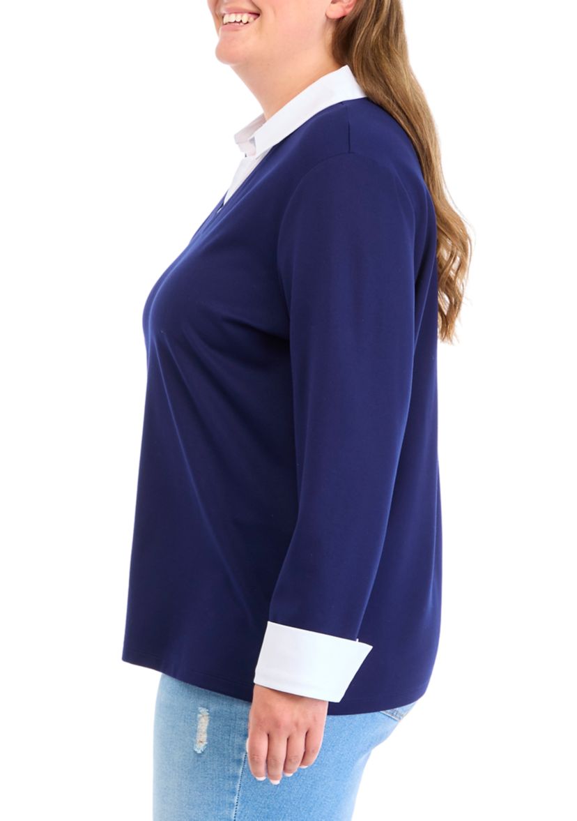 Plus Size Long Sleeve Poplin Top