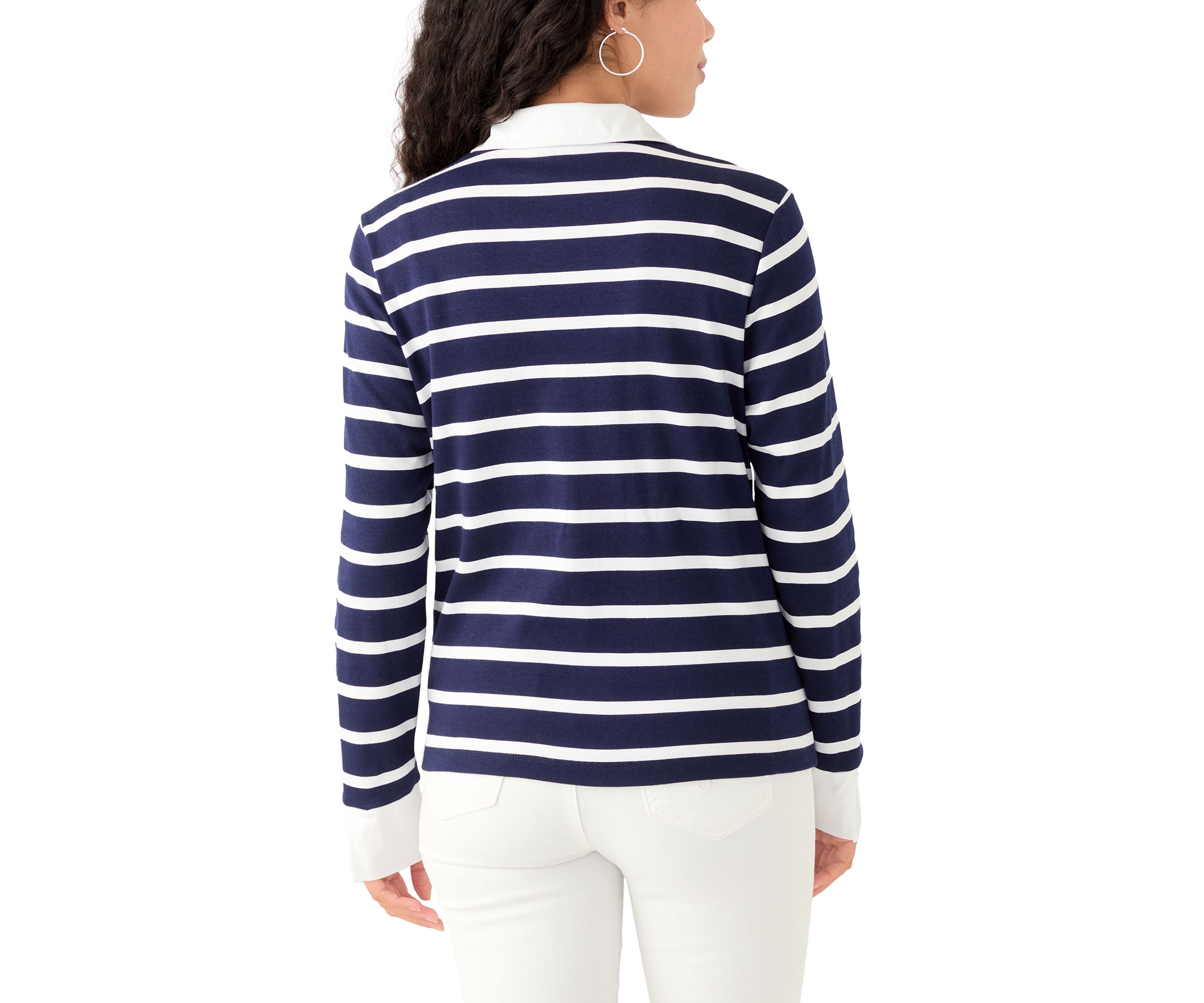 Petite Long Sleeve Stripe Popover Top