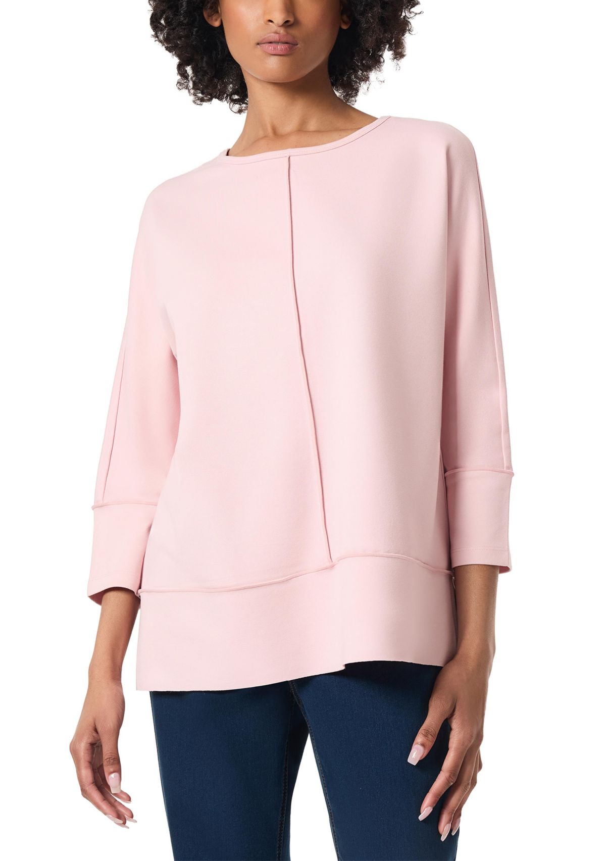 Womens Serenity Knit 3/4 Dolman Sleeve Seam Detail Tunic Top