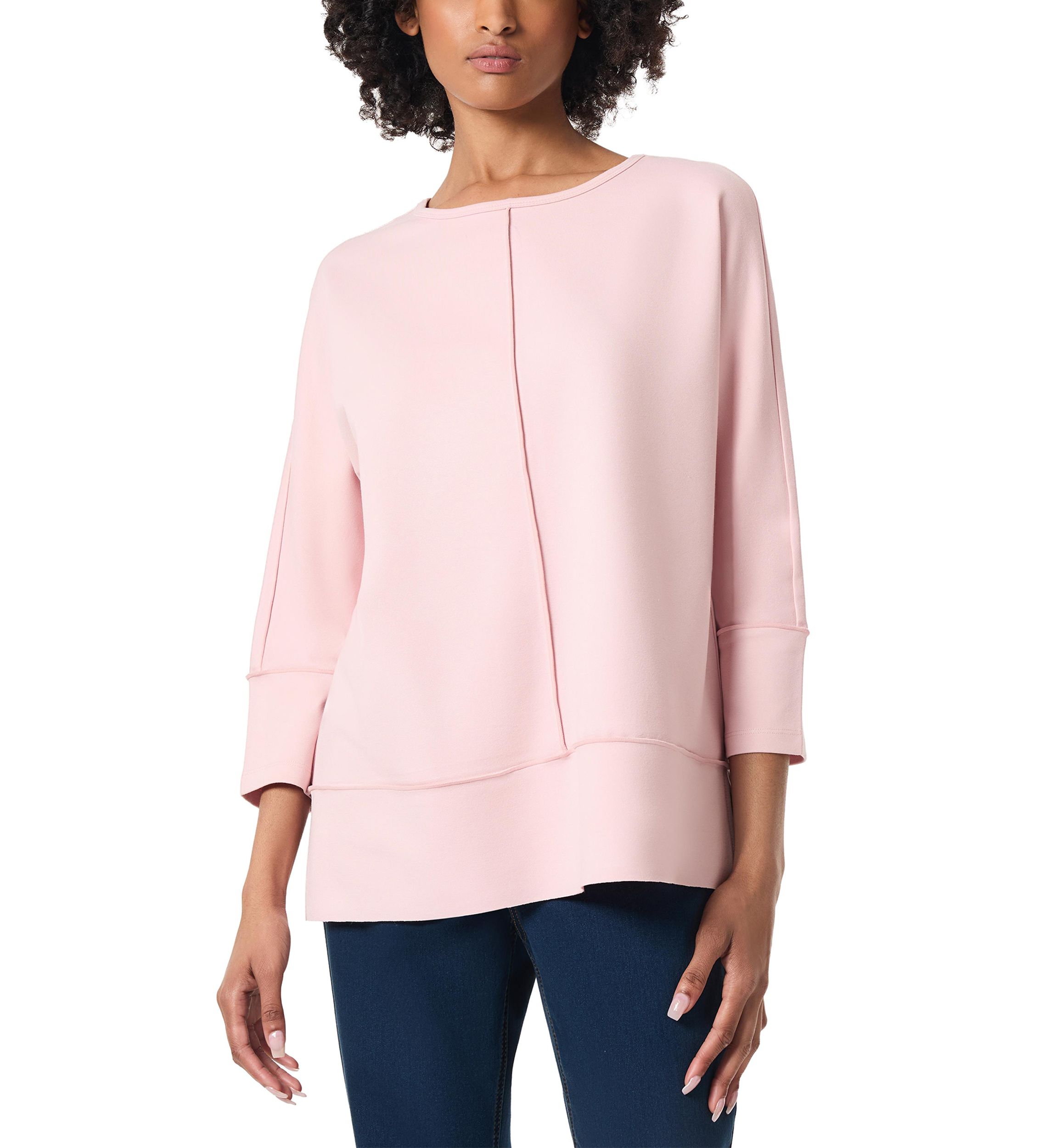 Womens Serenity Knit 3/4 Dolman Sleeve Seam Detail Tunic Top
