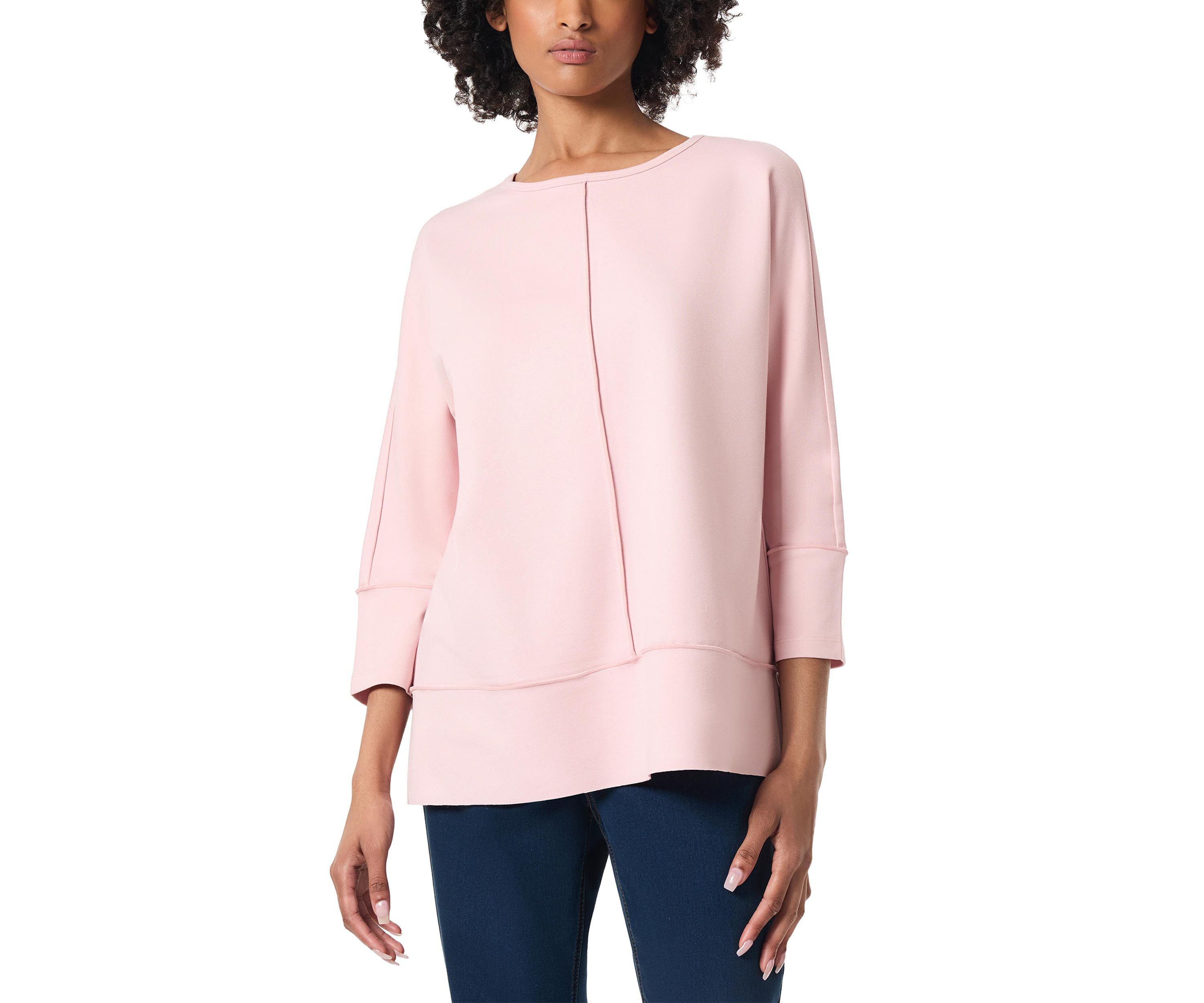 Womens Serenity Knit 3/4 Dolman Sleeve Seam Detail Tunic Top