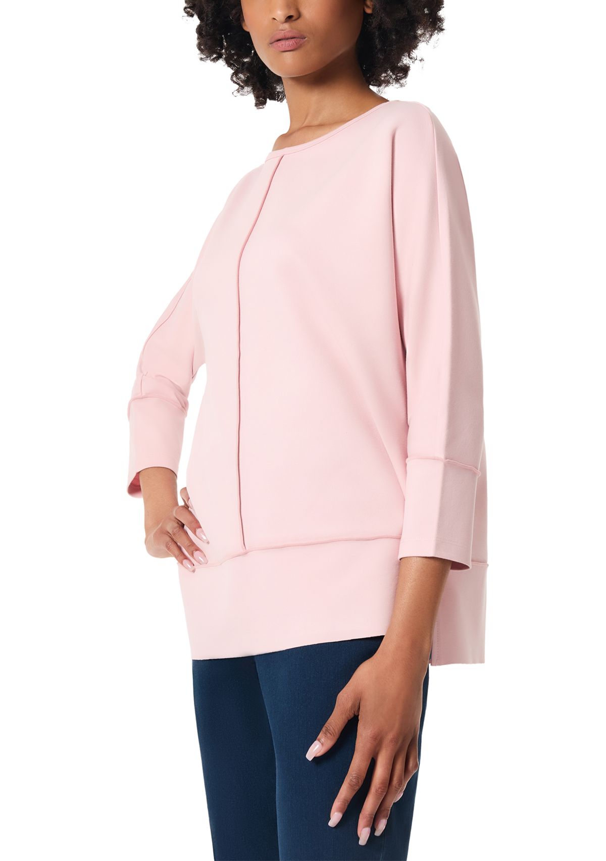 Womens Serenity Knit 3/4 Dolman Sleeve Seam Detail Tunic Top