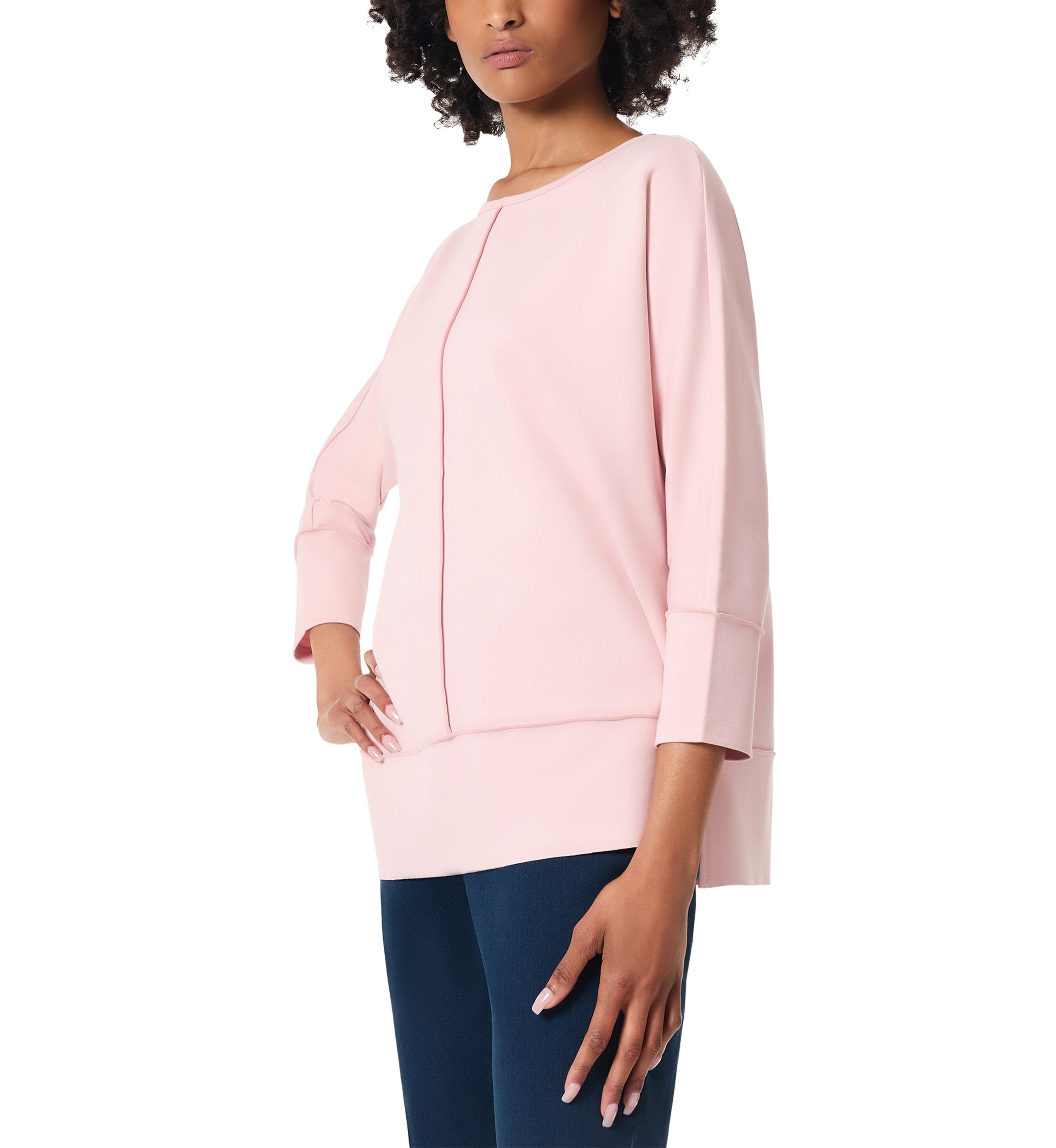 Womens Serenity Knit 3/4 Dolman Sleeve Seam Detail Tunic Top