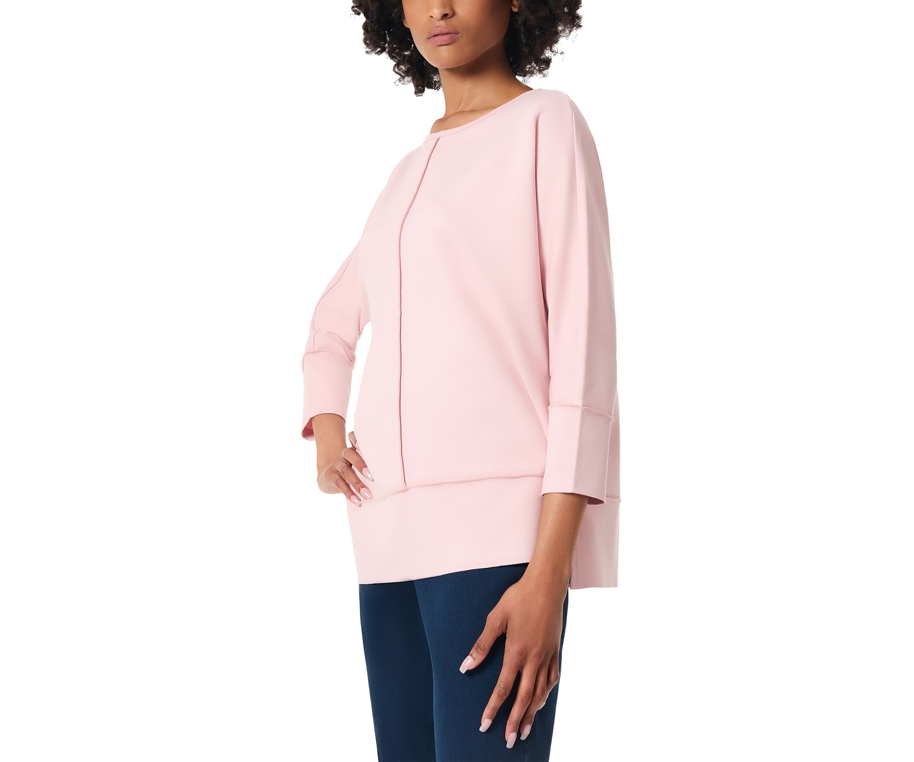 Womens Serenity Knit 3/4 Dolman Sleeve Seam Detail Tunic Top