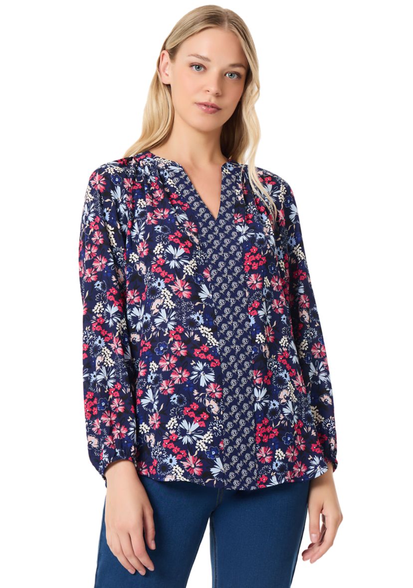 Womens Long Sleeve Raglan Printed Blouse 