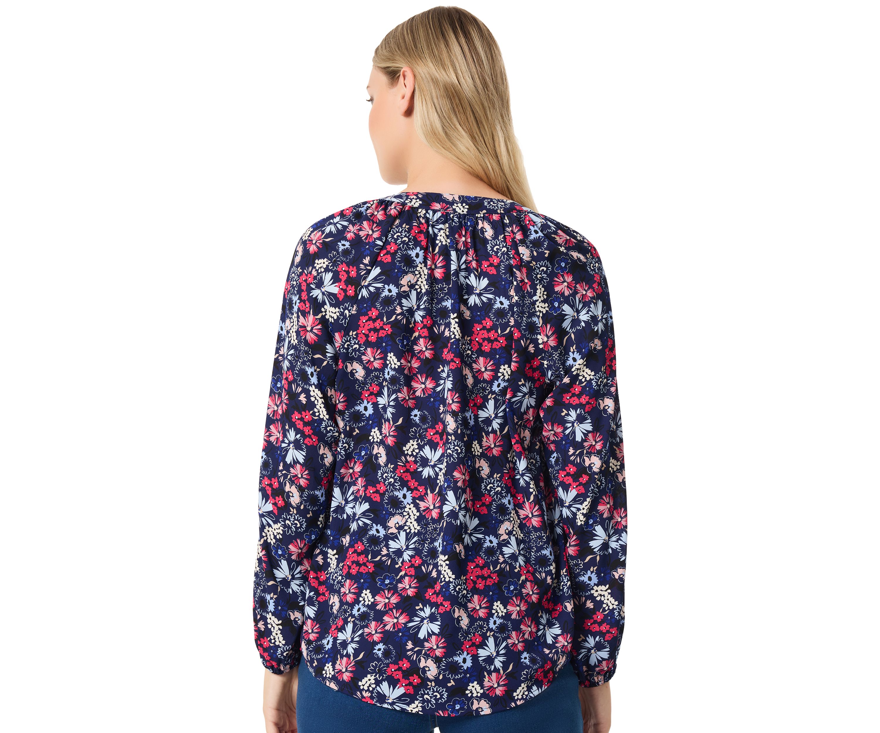 Womens Long Sleeve Raglan Printed Blouse 