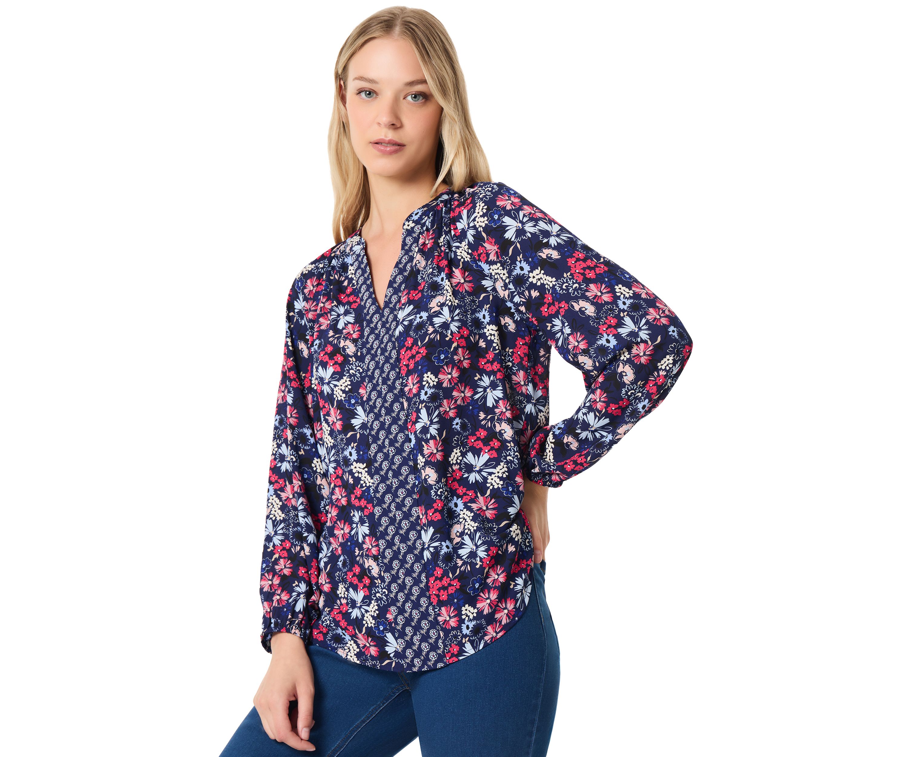 Womens Long Sleeve Raglan Printed Blouse 