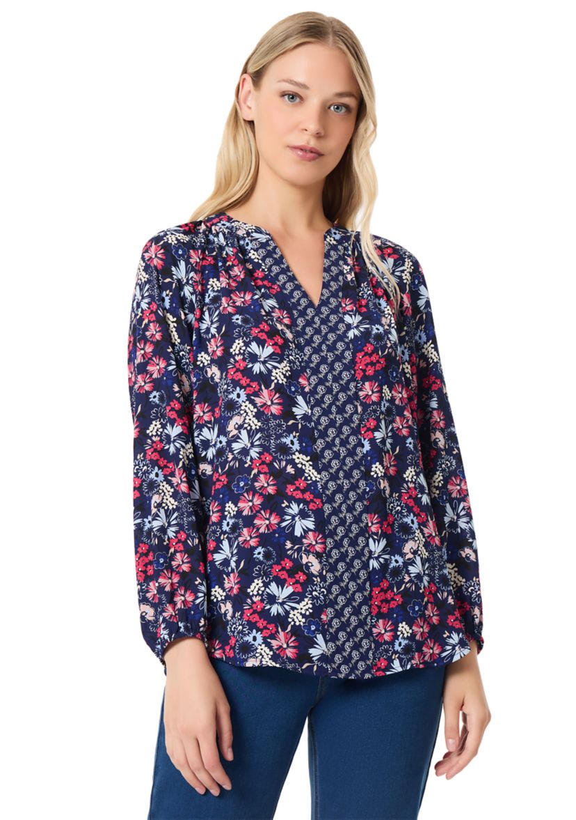 Petite Long Sleeve Raglan Blouse with Twin Print 