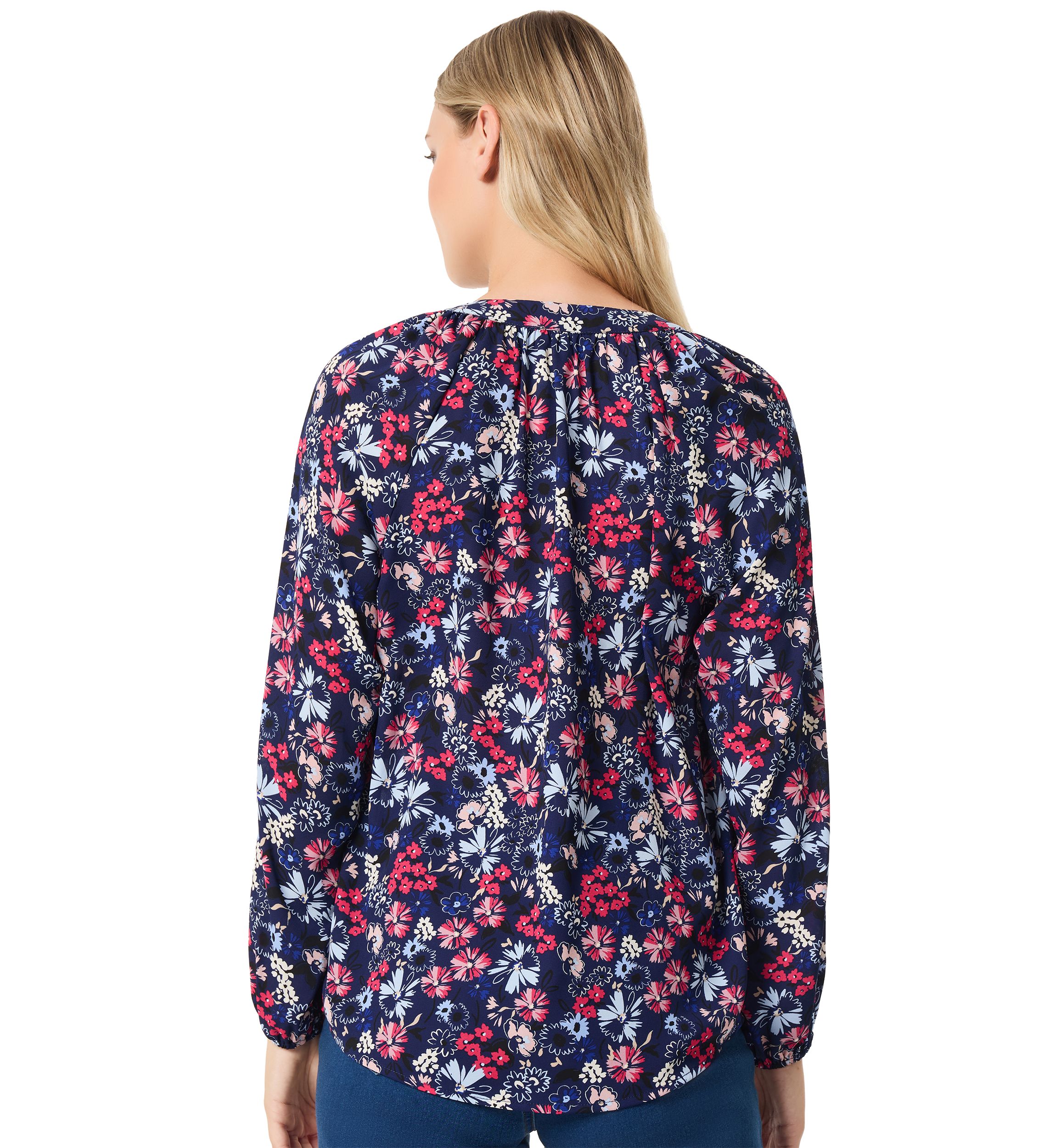 Petite Long Sleeve Raglan Blouse with Twin Print 