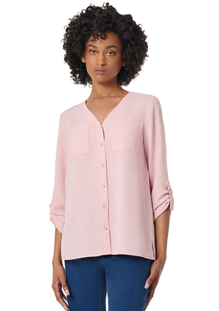 Womens 3 Quarter Roll Sleeve V-Neck Tunic 